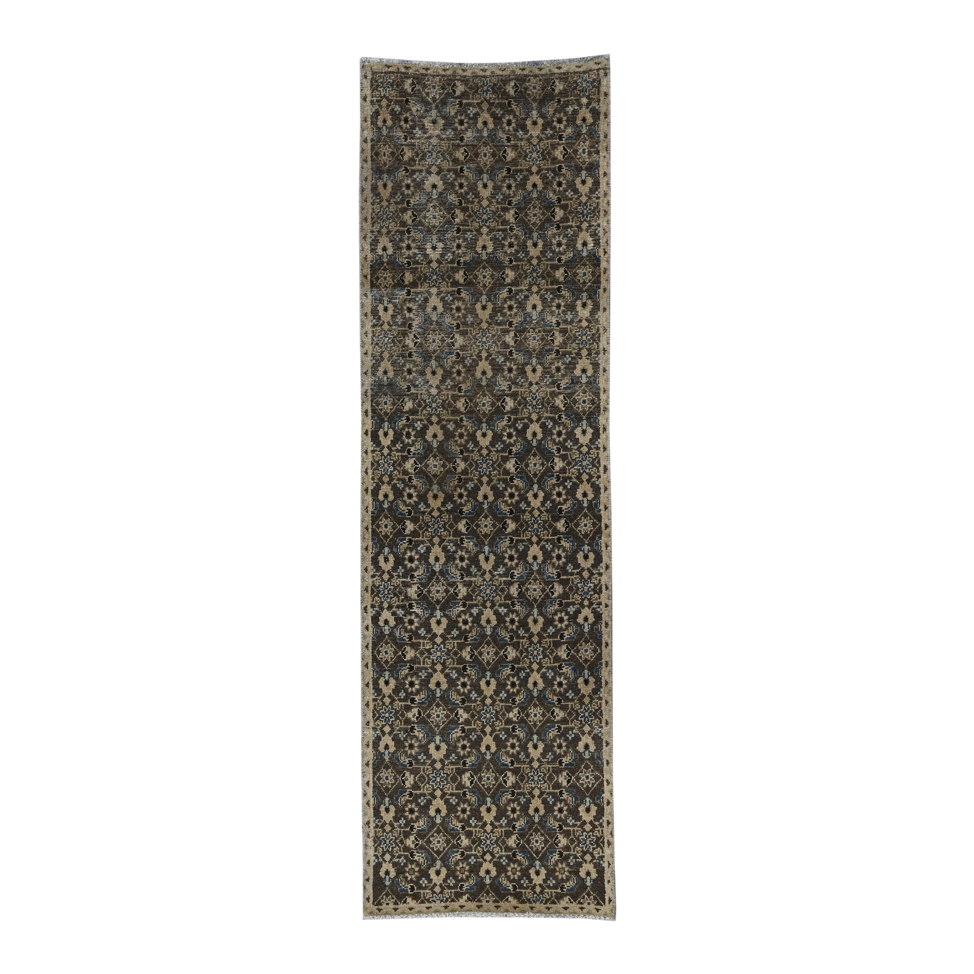 Persian Birjand runner rug in charcoal and cream, 2'4" x 8'