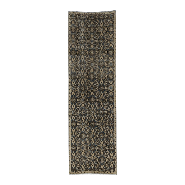 Persian Birjand runner rug in charcoal and cream, 2'4" x 8'