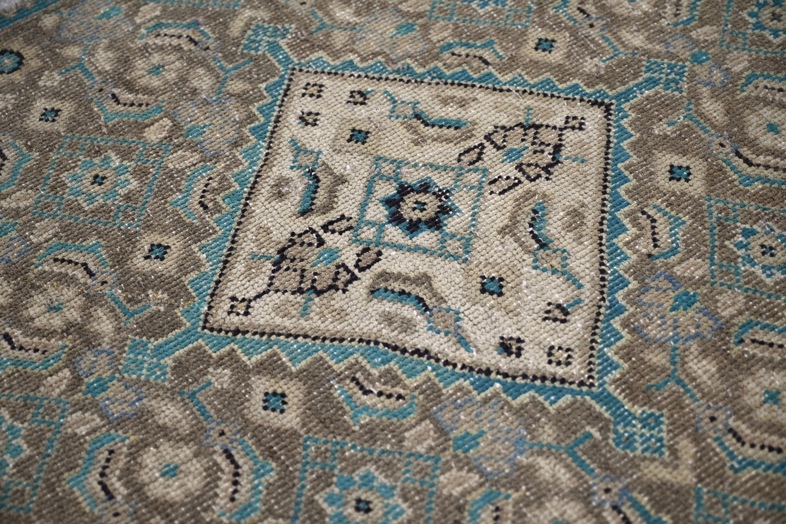 Persian Mahal runner rug in teal and rust, view 9 of 21