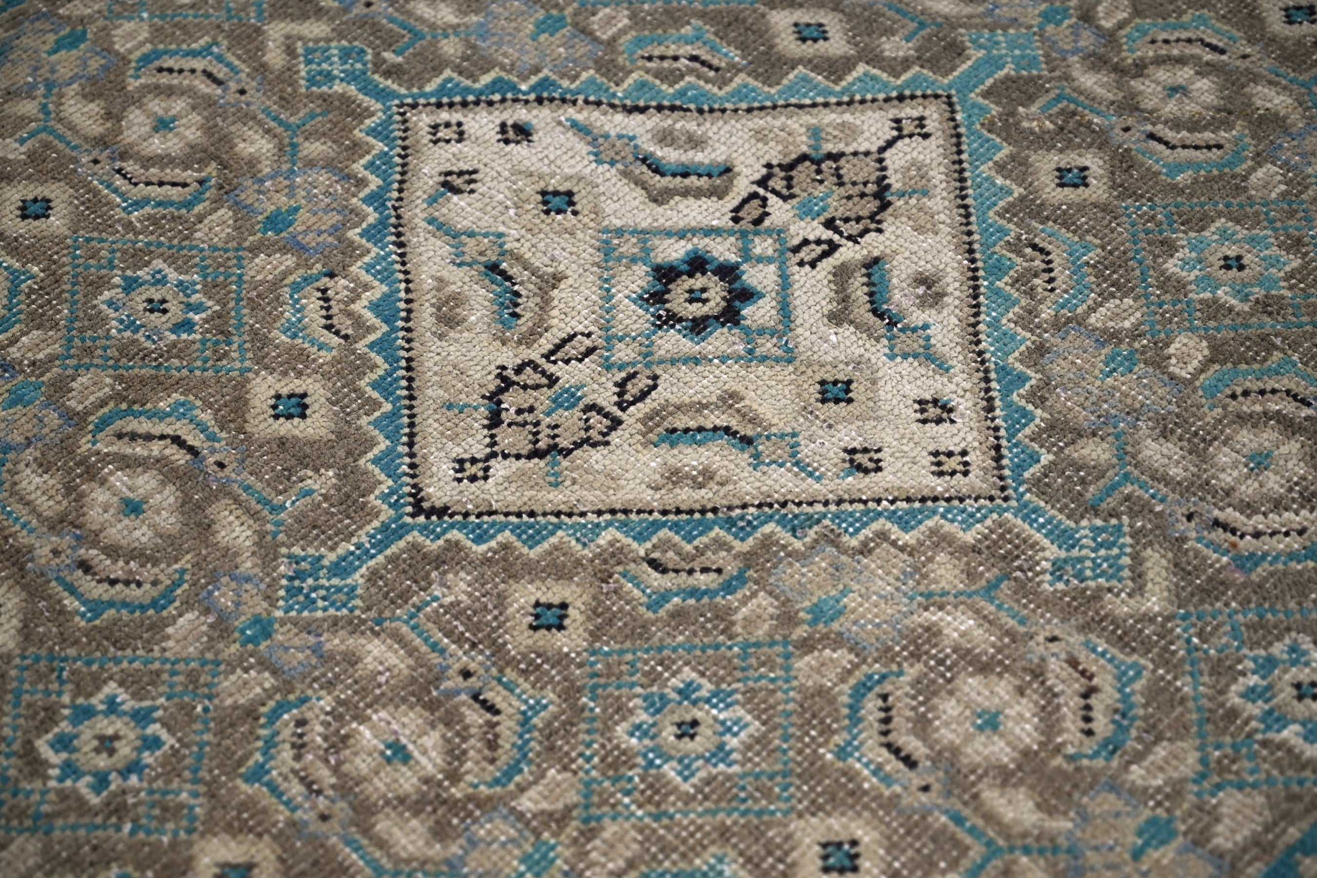 Persian Mahal runner rug in teal and rust, view 11 of 21