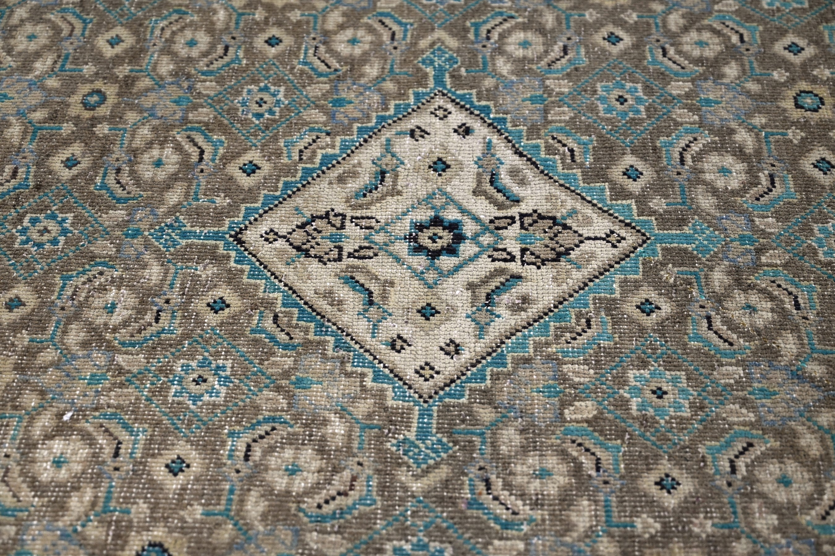 Persian Mahal runner rug in teal and rust, view 12 of 21