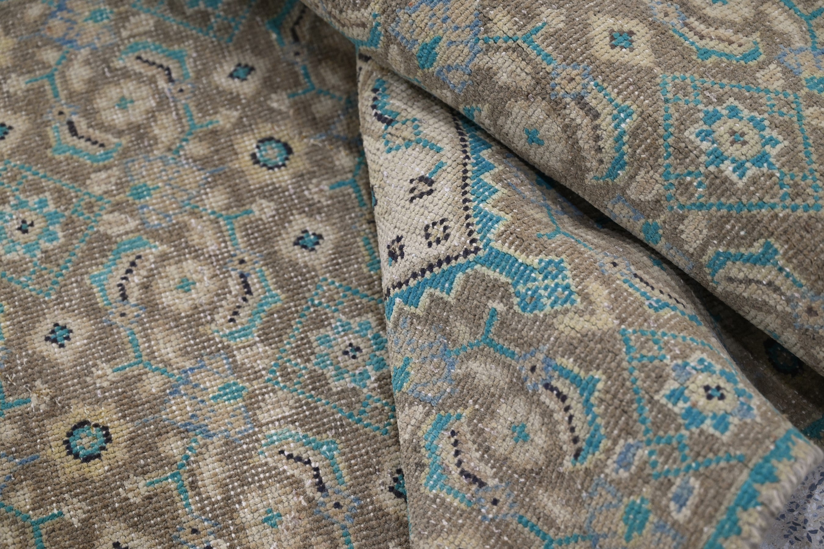 Persian Mahal runner rug in teal and rust, view 15 of 21