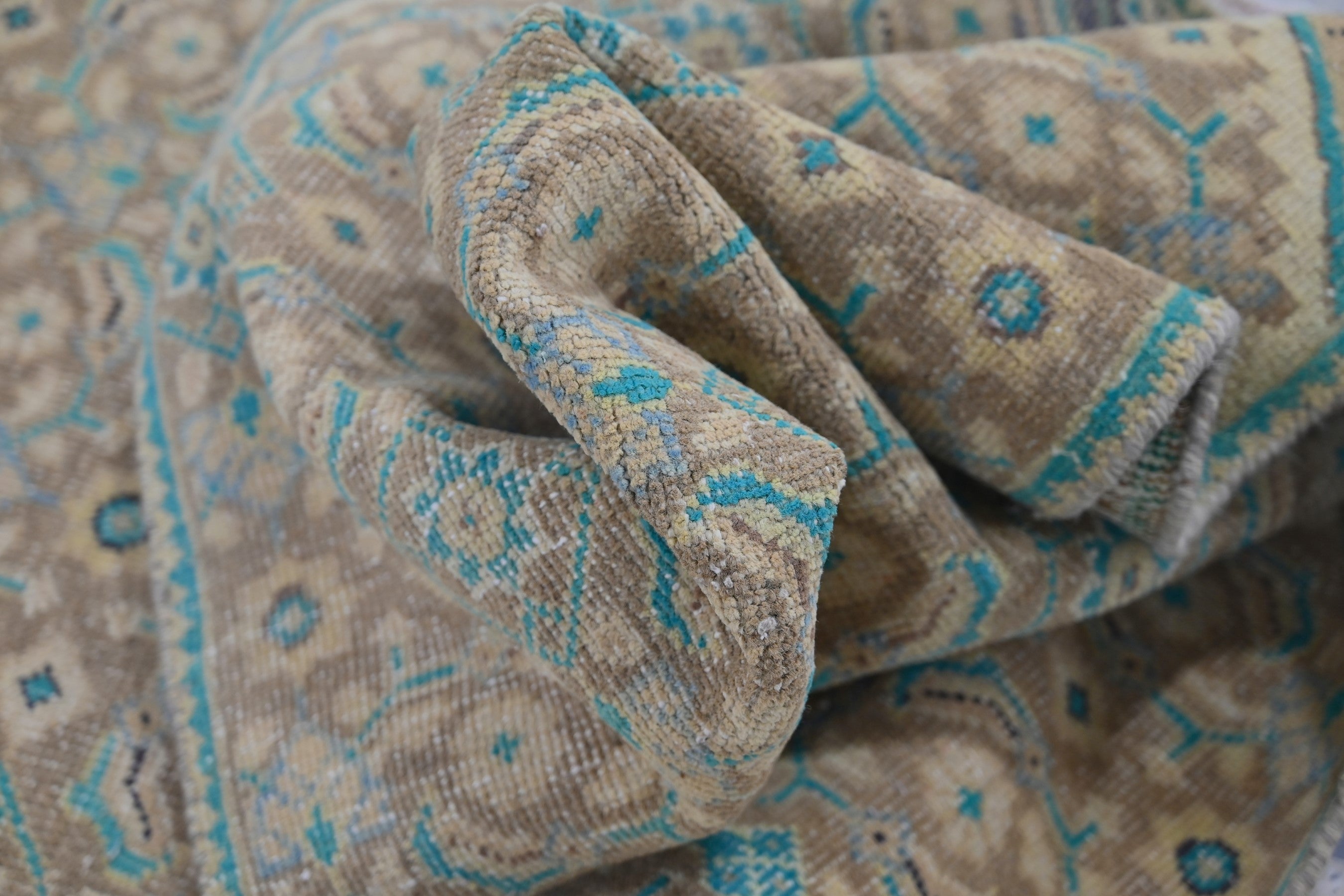 Persian Mahal runner rug in teal and rust, view 16 of 21