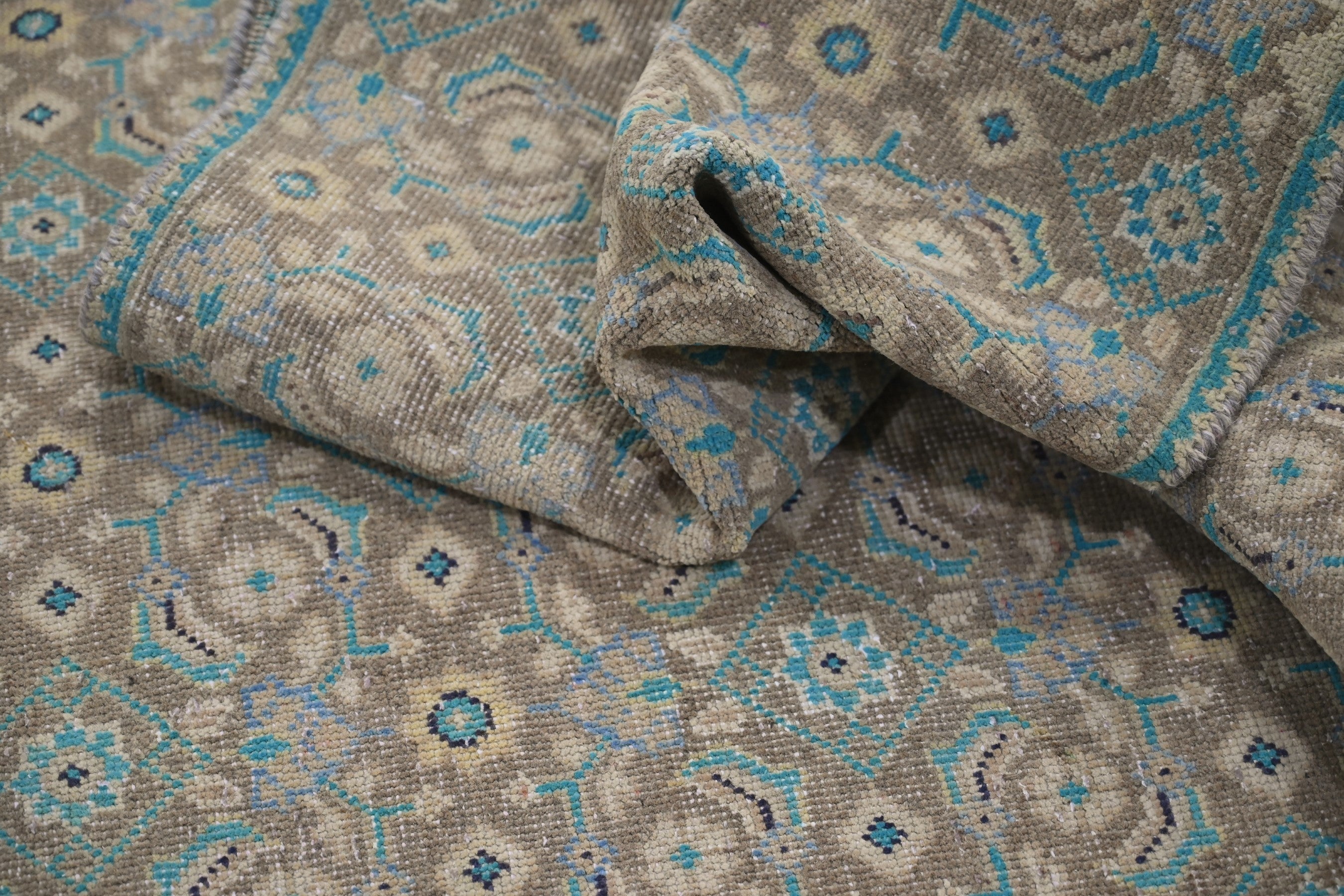 Persian Mahal runner rug in teal and rust, view 17 of 21