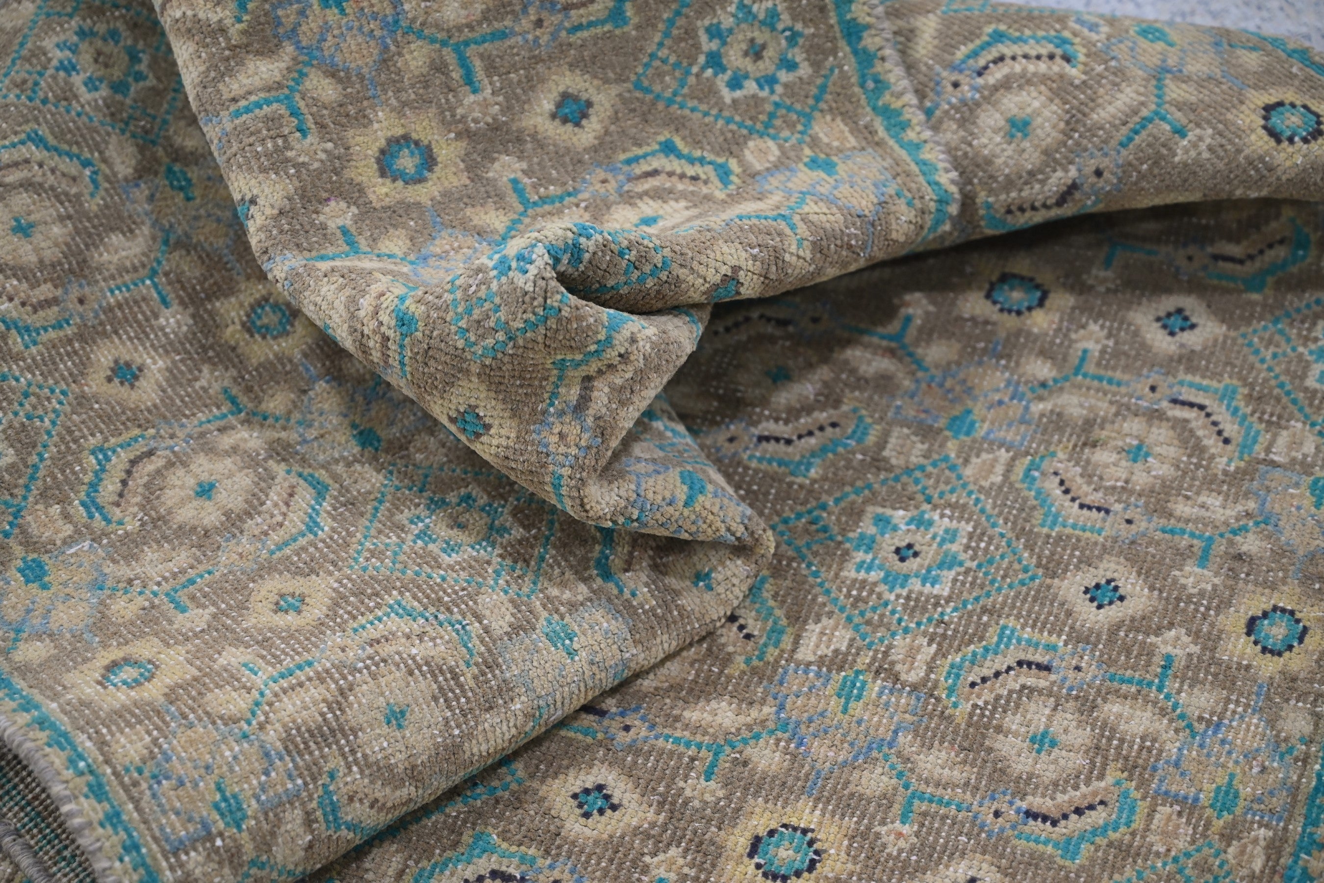 Persian Mahal runner rug in teal and rust, view 18 of 21