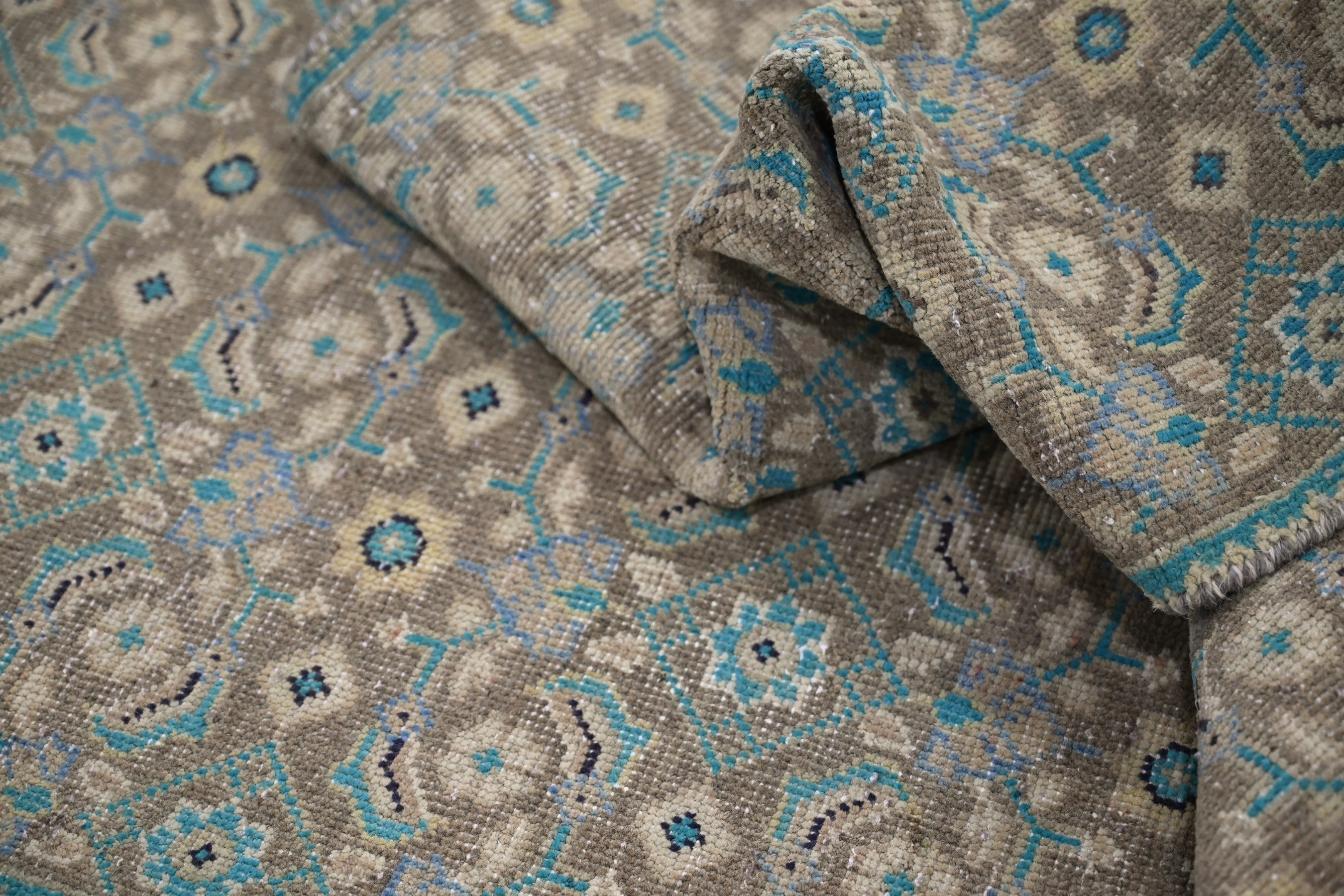 Persian Mahal runner rug in teal and rust, view 19 of 21