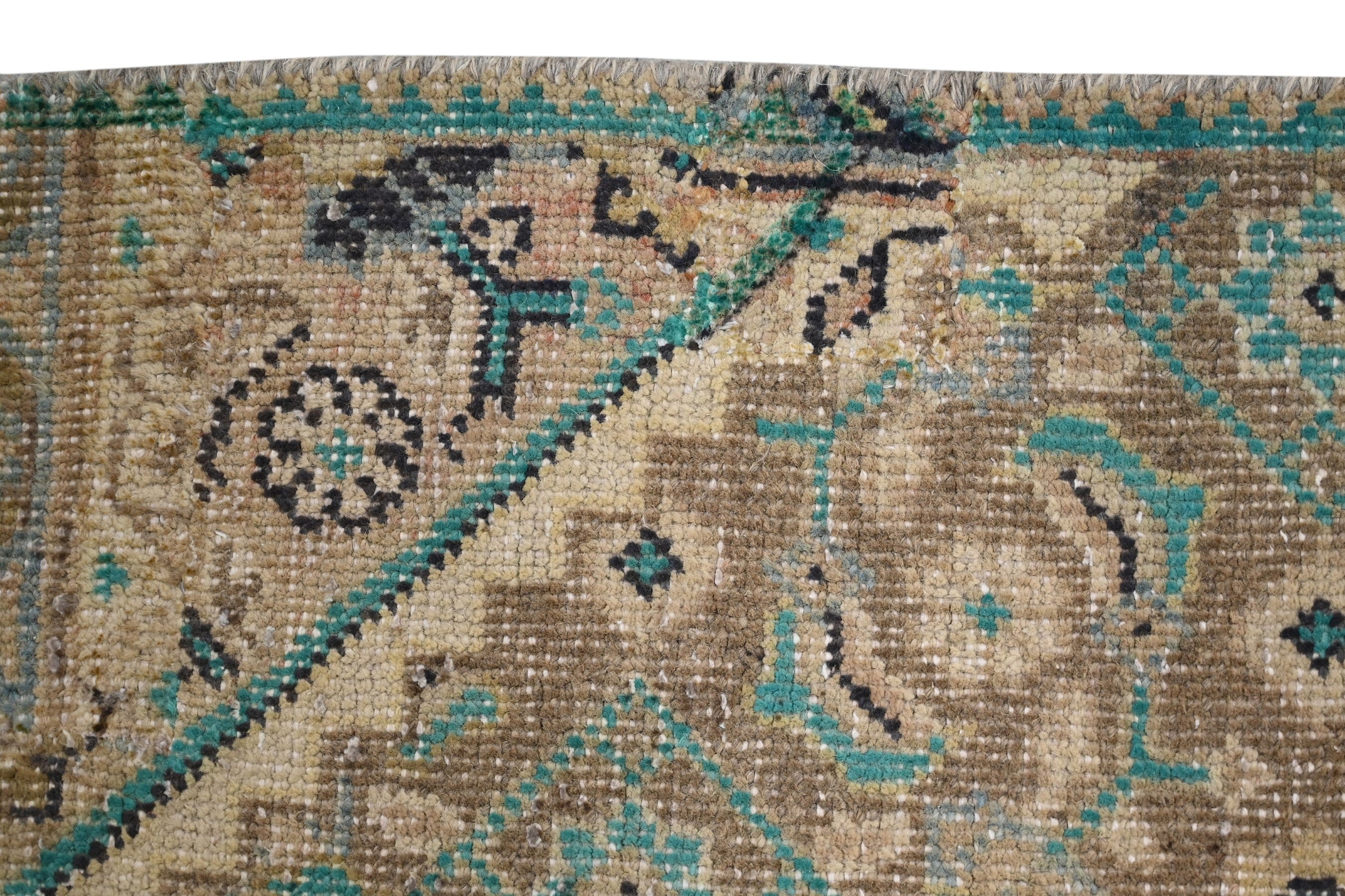 Persian Mahal runner rug in teal and rust, view 20 of 21