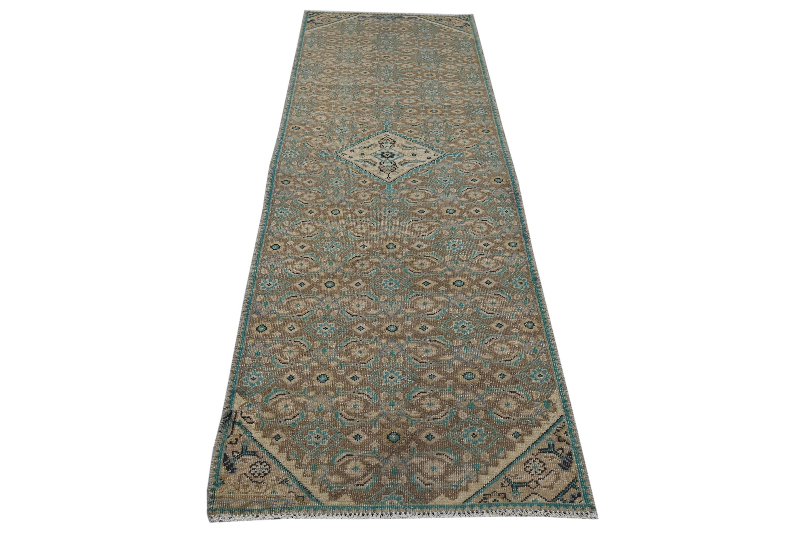 Persian Mahal runner rug in teal and rust, view 2 of 21