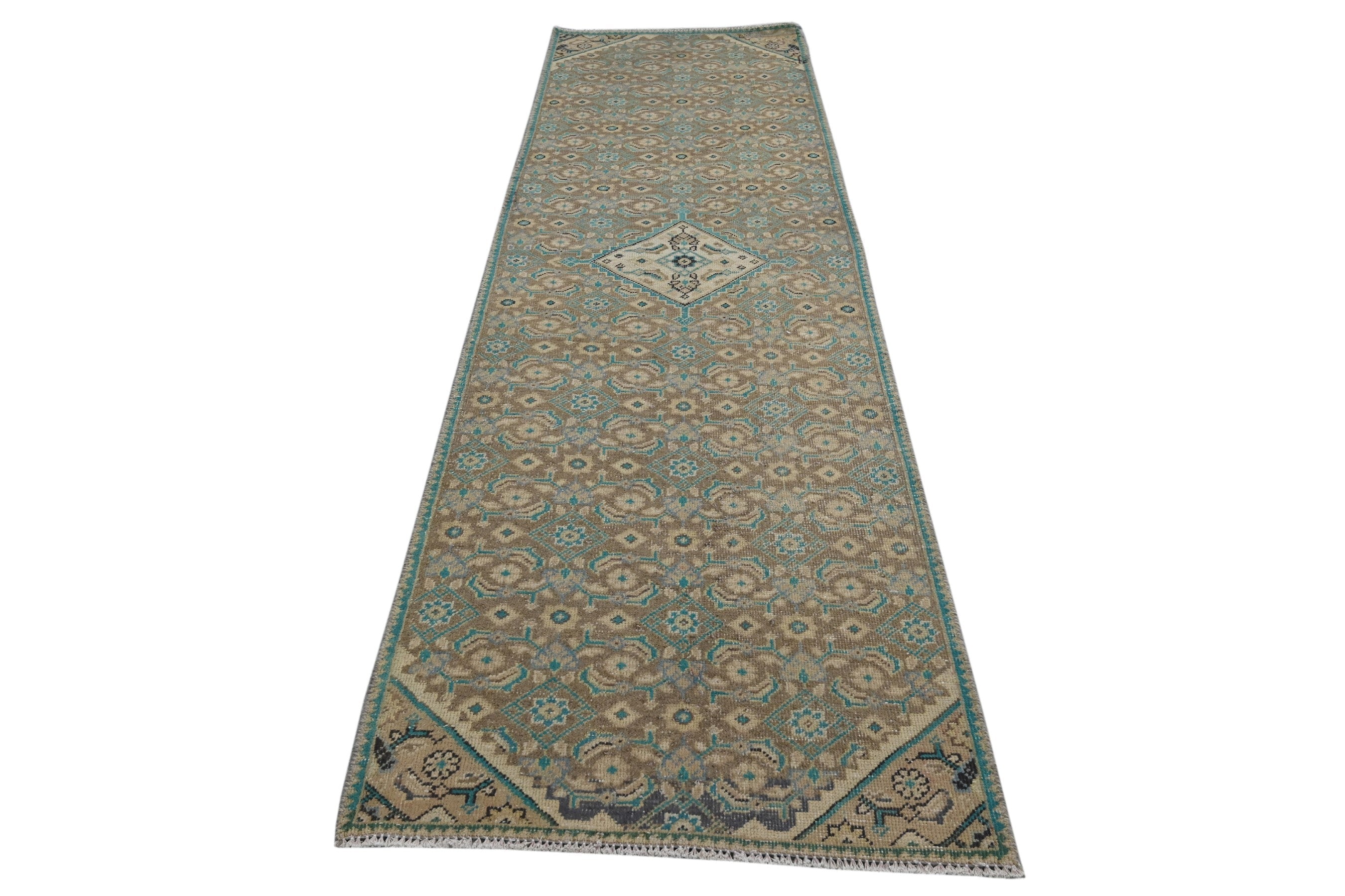 Persian Mahal runner rug in teal and rust, view 3 of 21