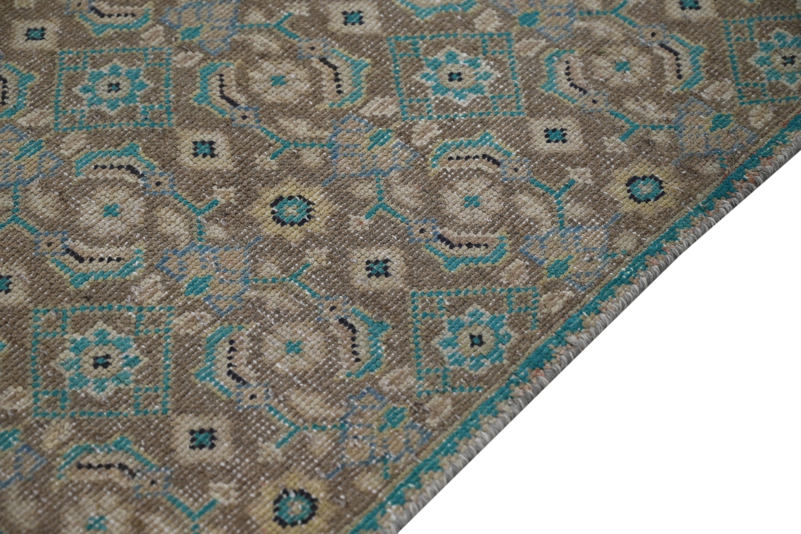 Persian Mahal runner rug in teal and rust, view 5 of 21