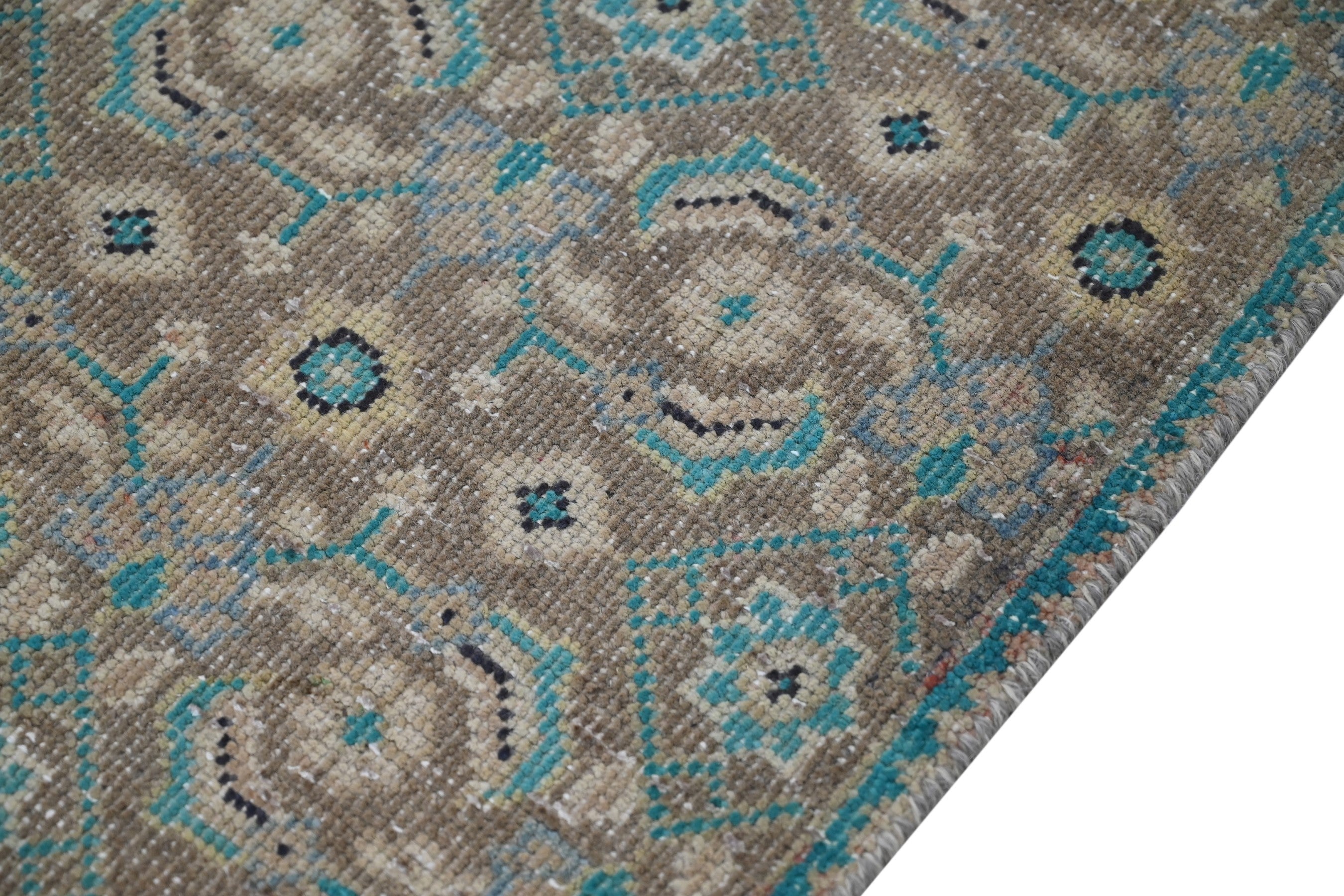 Persian Mahal runner rug in teal and rust, view 6 of 21