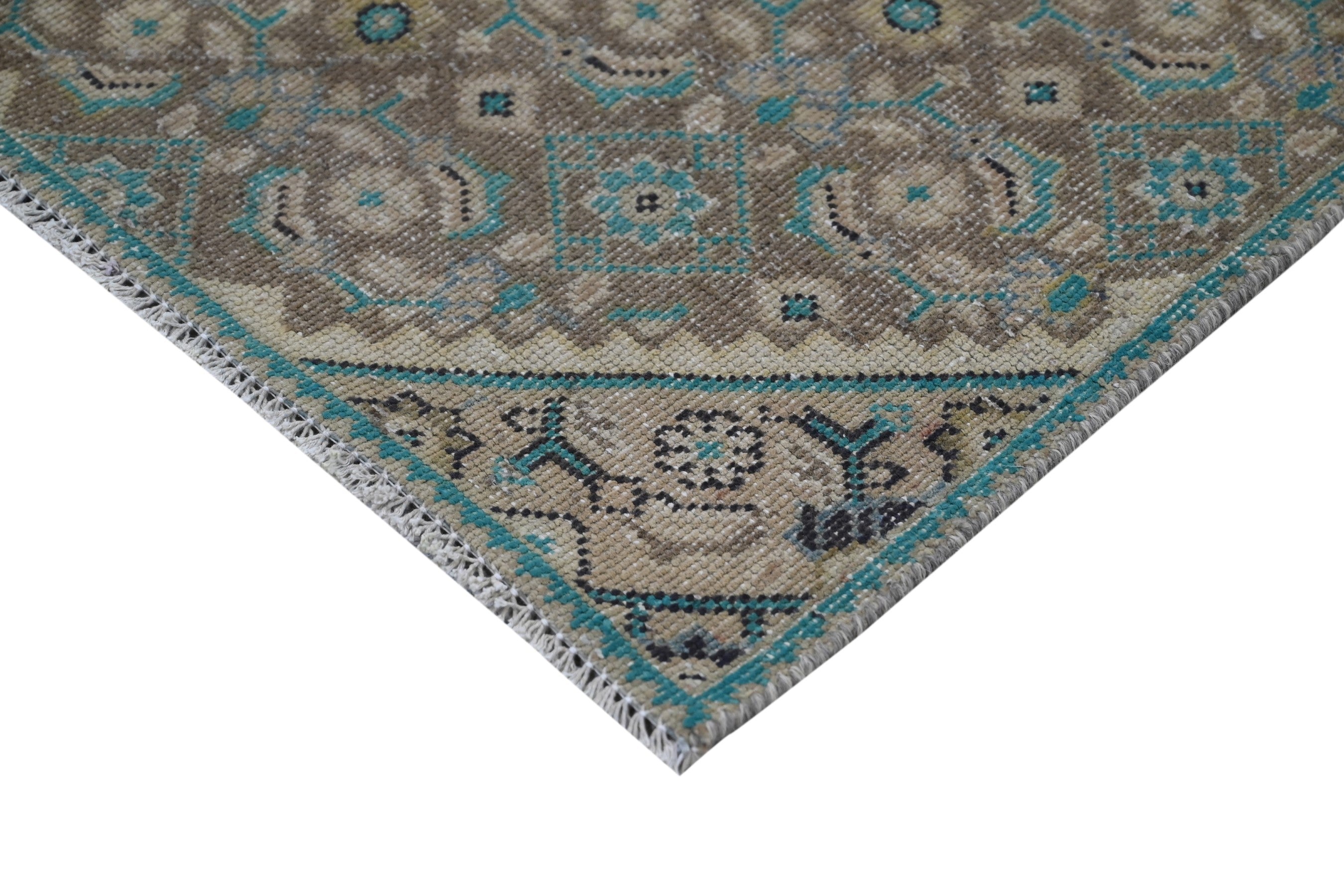 Persian Mahal runner rug in teal and rust, view 8 of 21
