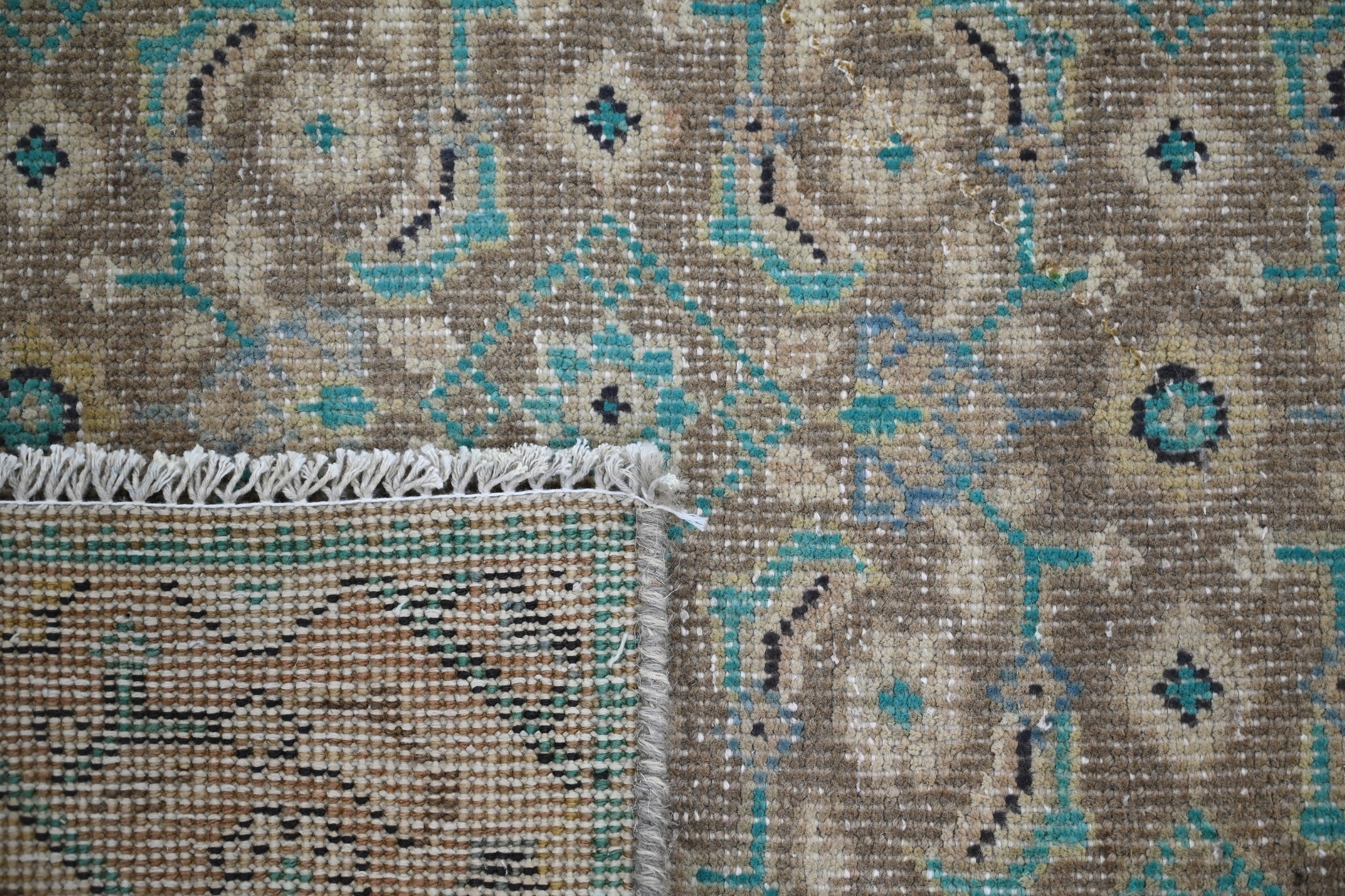 Persian Mahal runner rug in teal and rust, view 21 of 21
