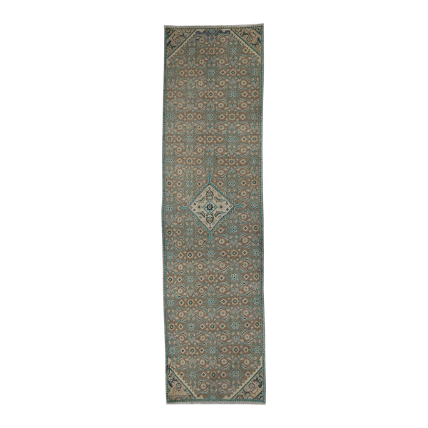 Persian Mahal runner rug in teal and rust, 2'7" x 8'11"