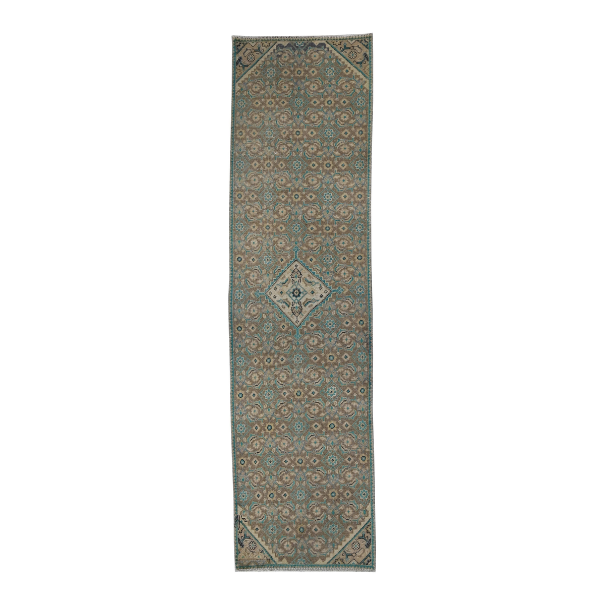 Persian Mahal runner rug in teal and rust, 2'7" x 8'11"