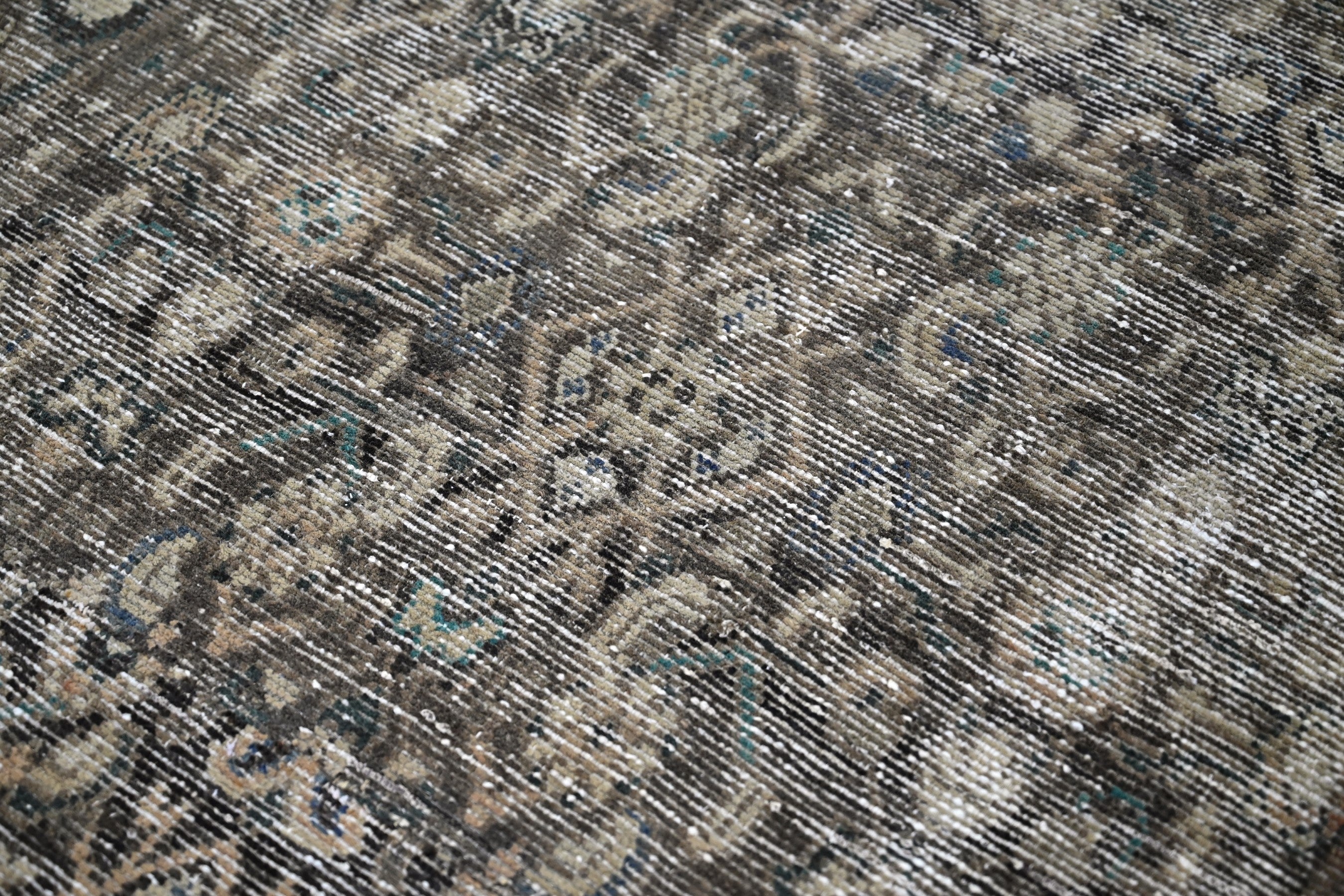 Persian Hamedan runner rug in charcoal and greige, view 9 of 19