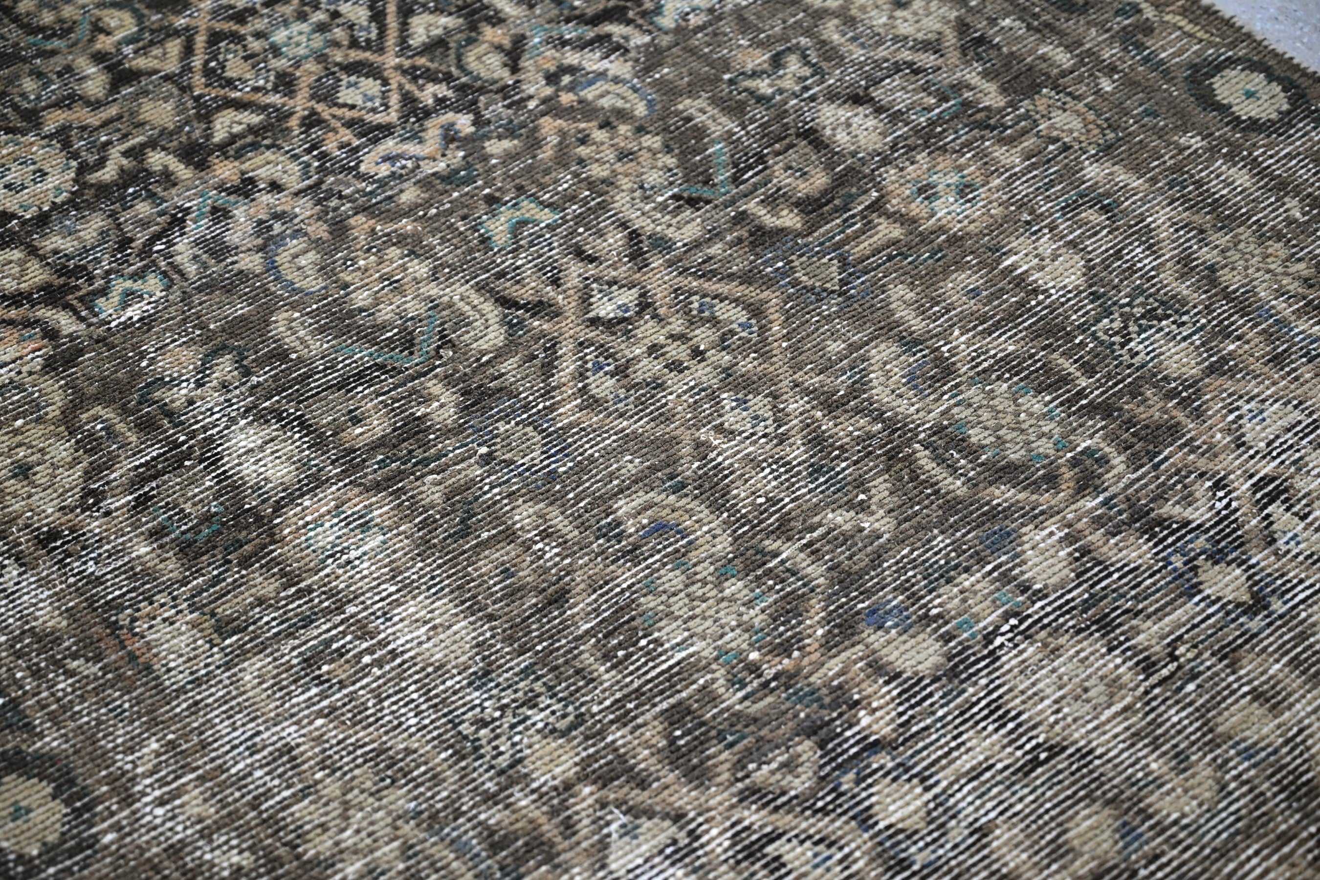 Persian Hamedan runner rug in charcoal and greige, view 10 of 19