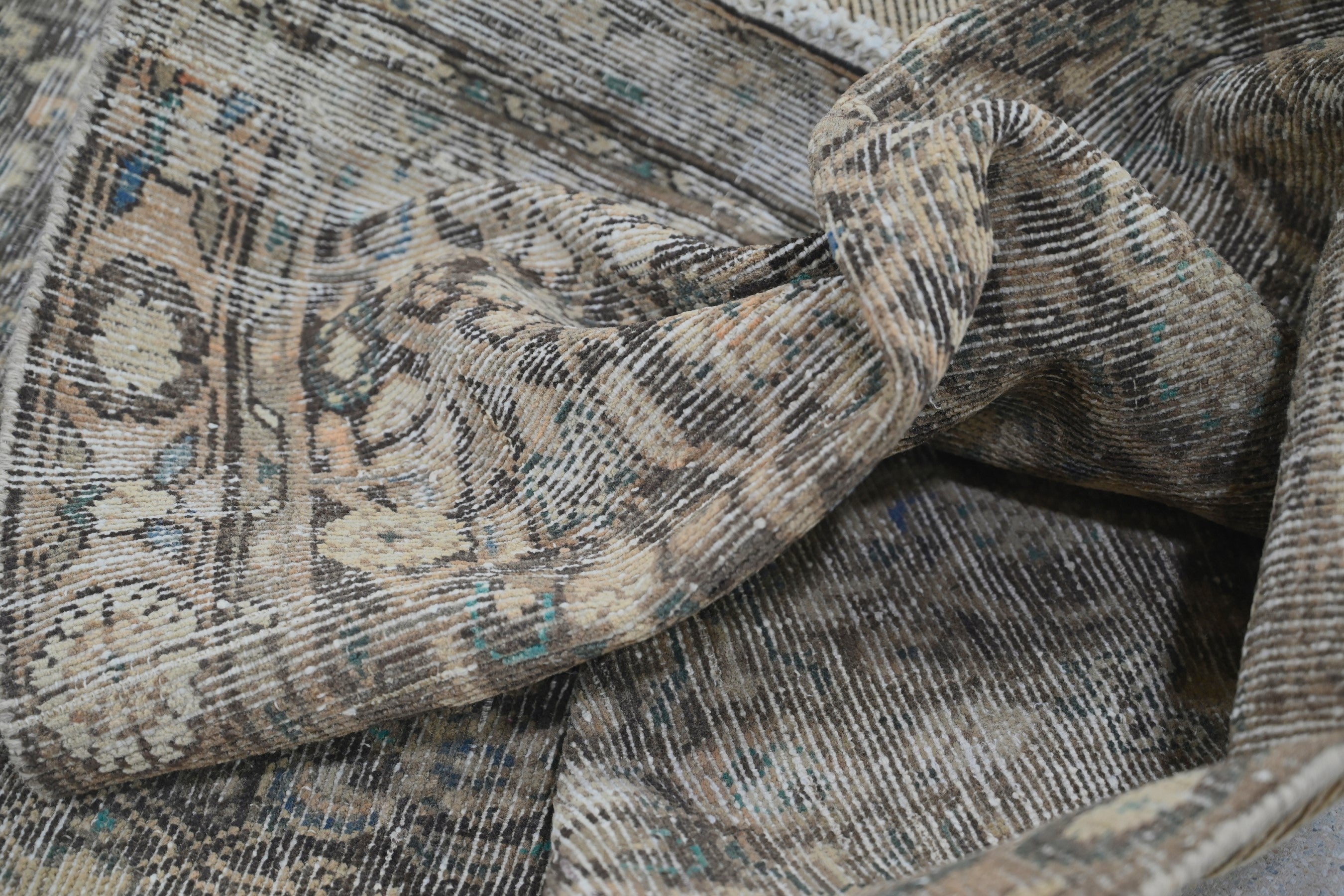 Persian Hamedan runner rug in charcoal and greige, view 17 of 19