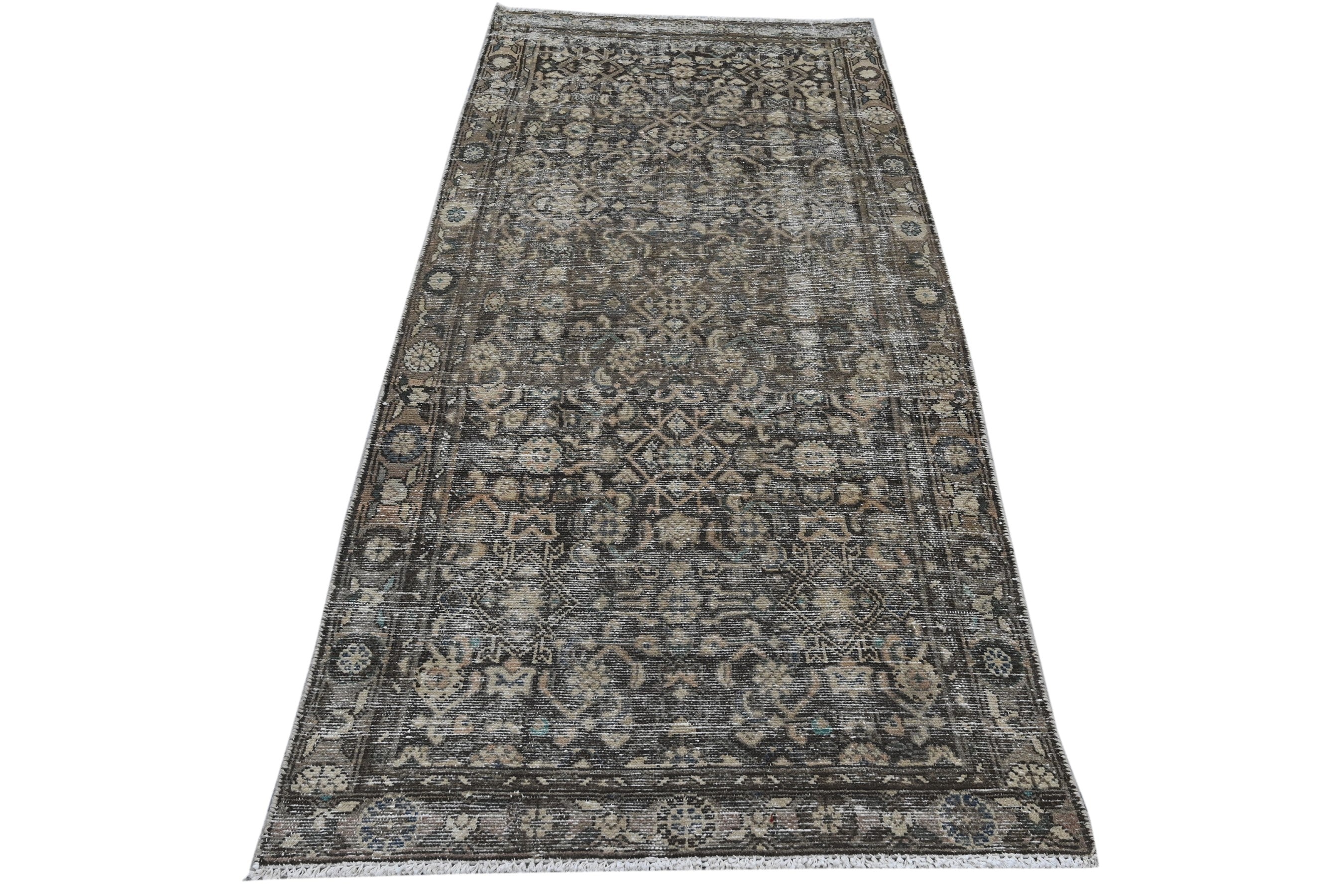 Persian Hamedan runner rug in charcoal and greige, view 2 of 19
