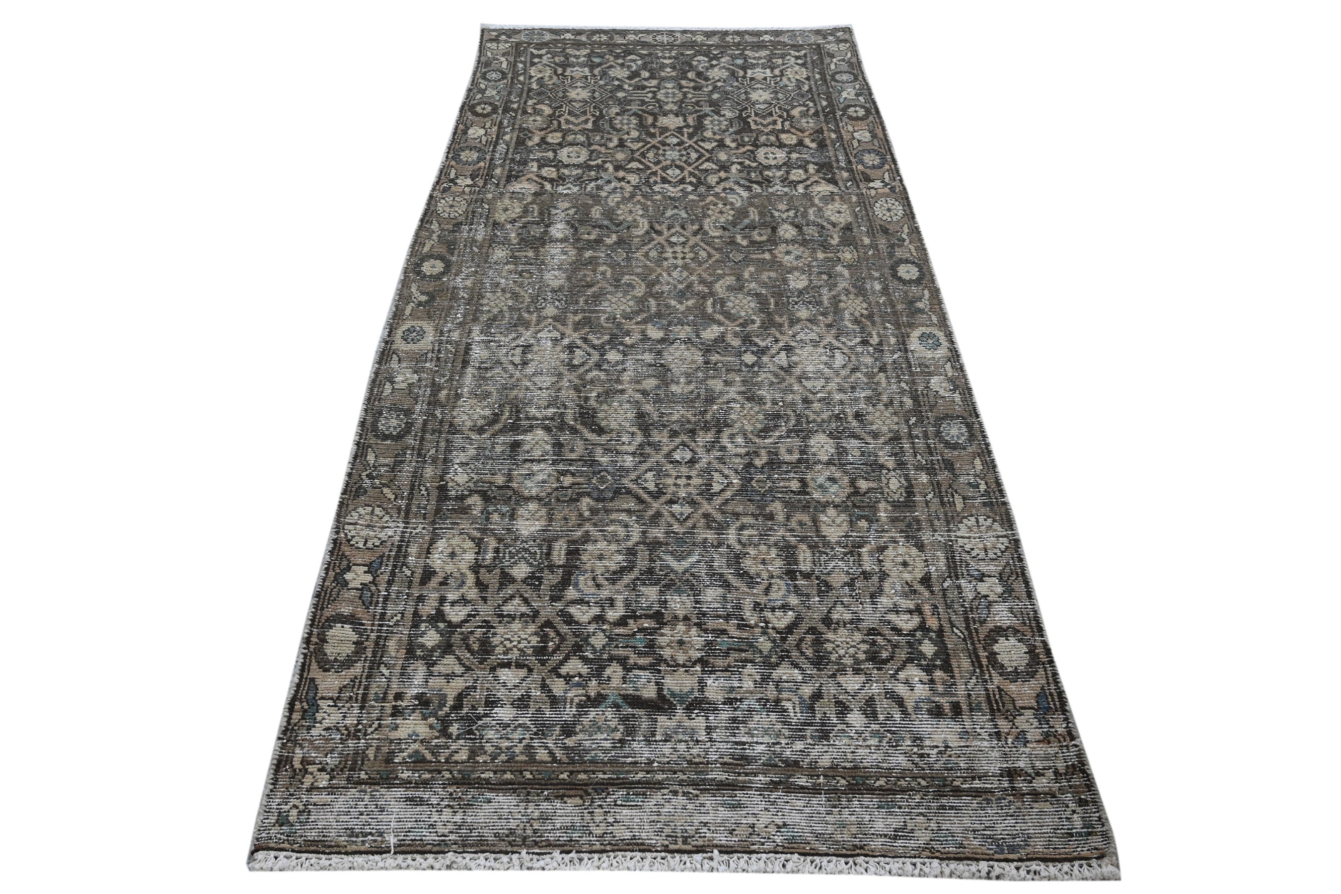 Persian Hamedan runner rug in charcoal and greige, view 3 of 19