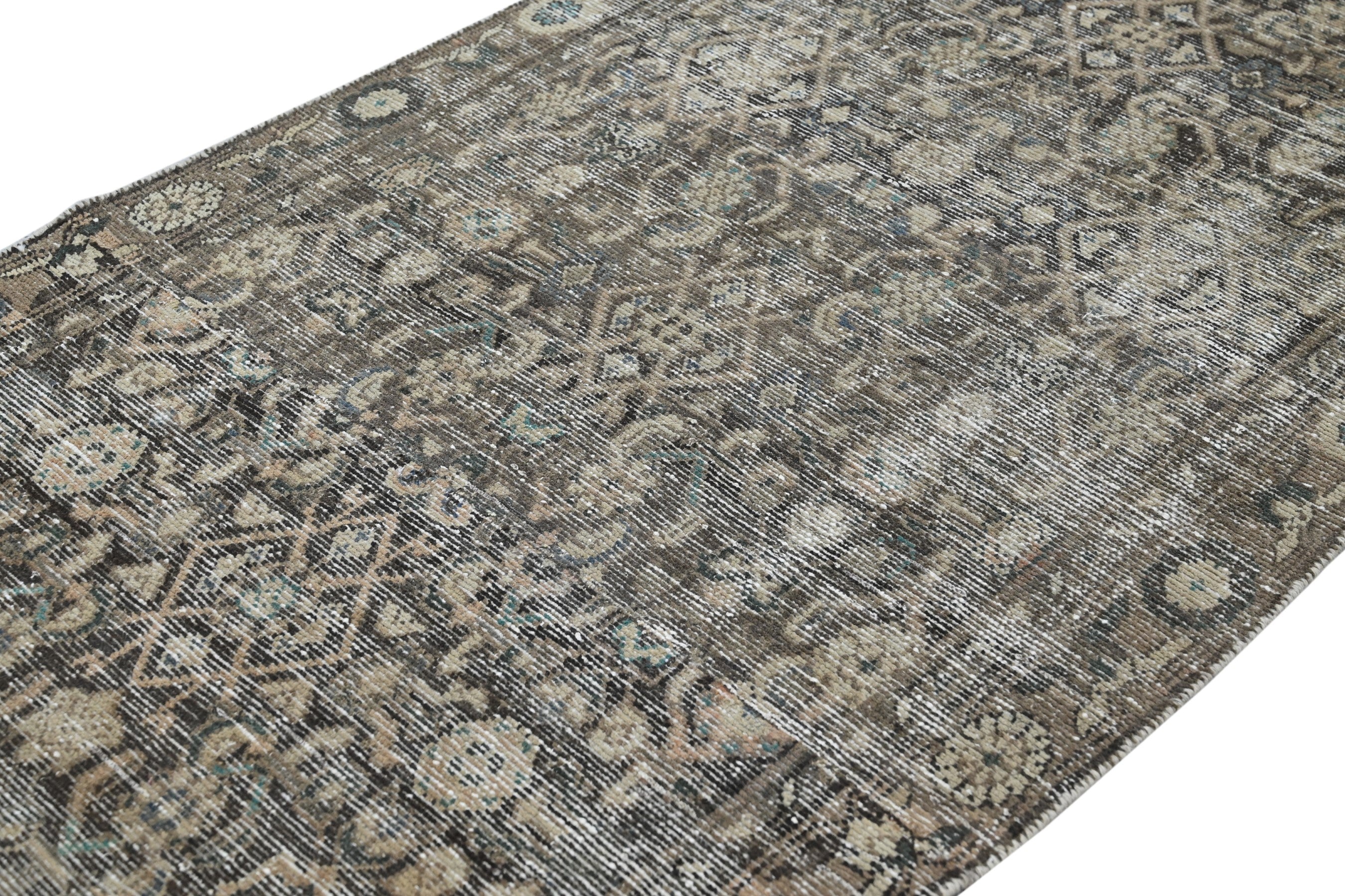 Persian Hamedan runner rug in charcoal and greige, view 4 of 19