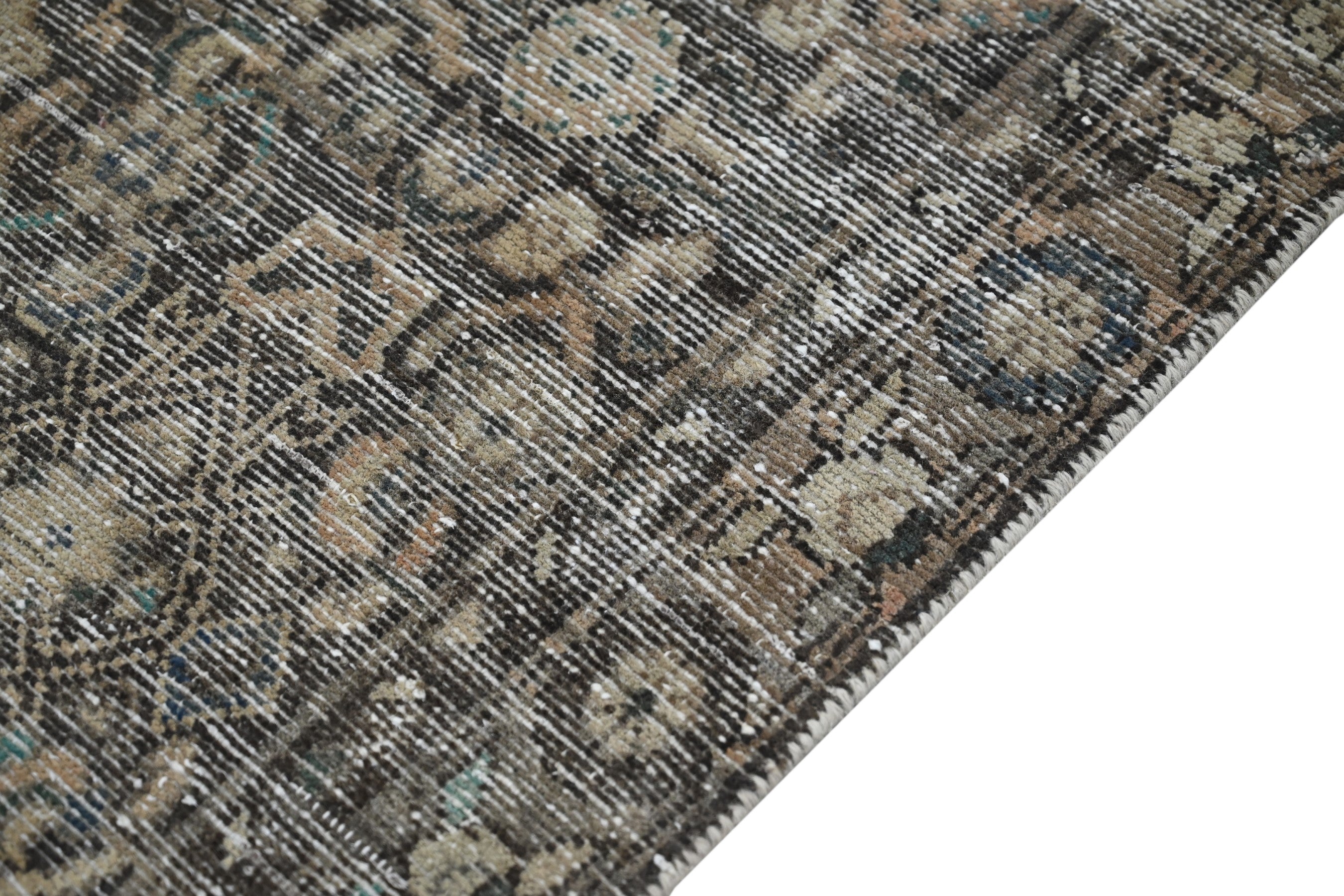Persian Hamedan runner rug in charcoal and greige, view 5 of 19