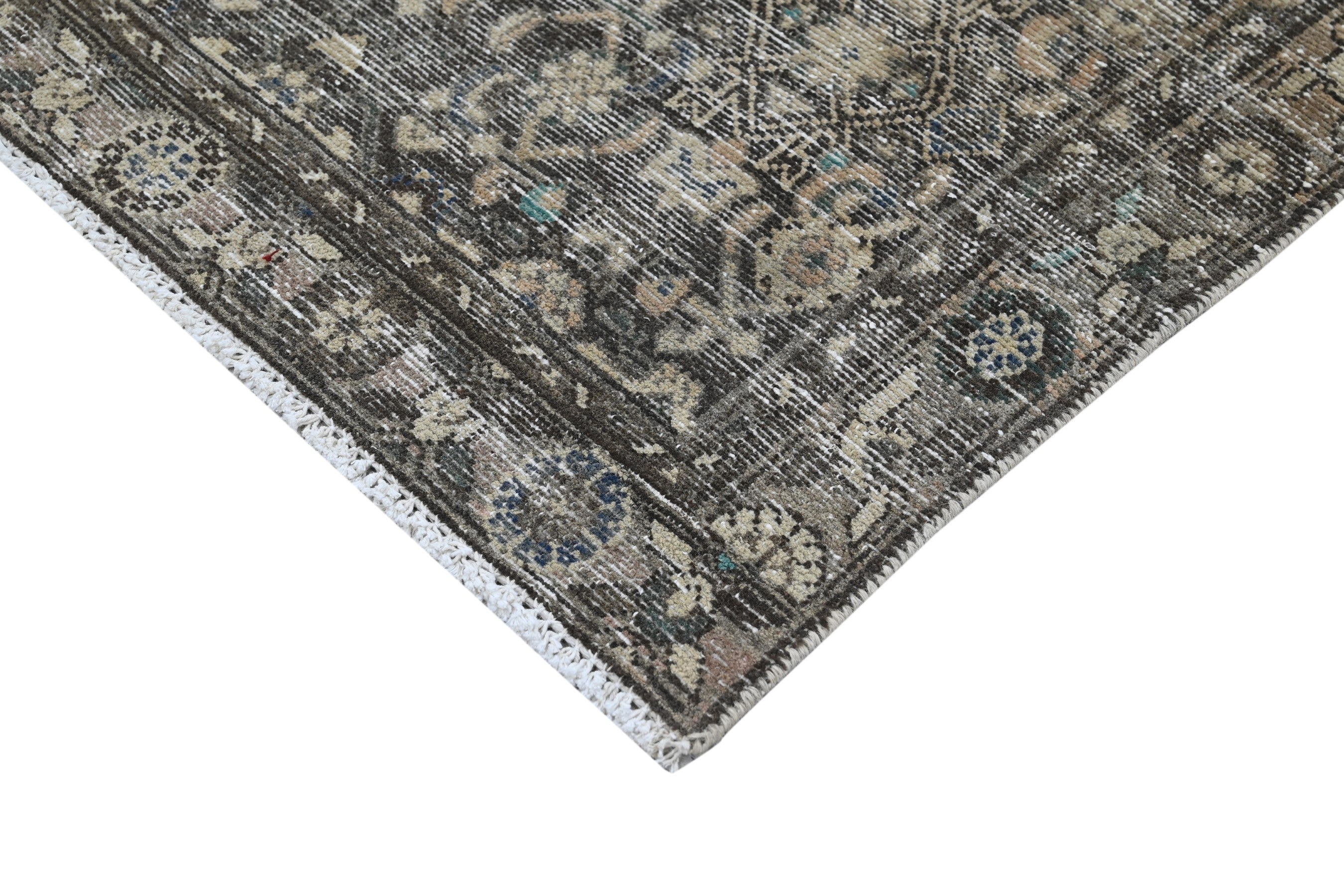 Persian Hamedan runner rug in charcoal and greige, view 7 of 19