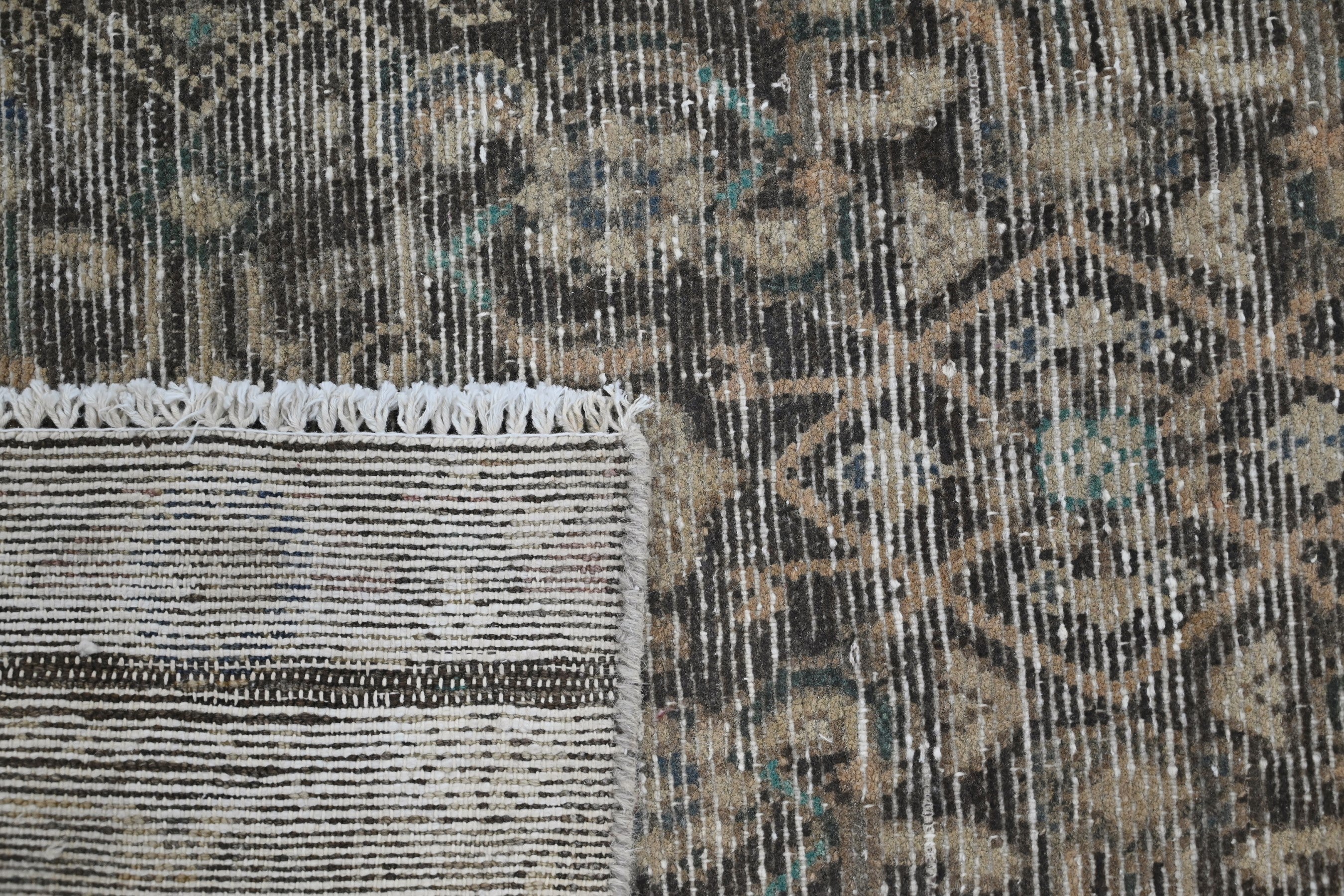 Persian Hamedan runner rug in charcoal and greige, view 19 of 19
