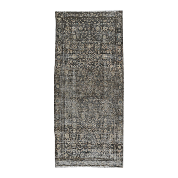 Persian Hamadan runner rug in charcoal and greige, 3'1" x 11'