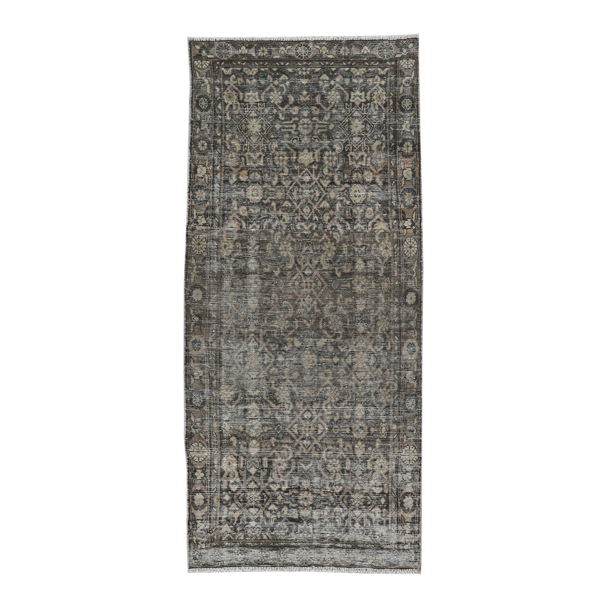 Persian Hamedan runner rug in charcoal and greige, 3'1" x 11'