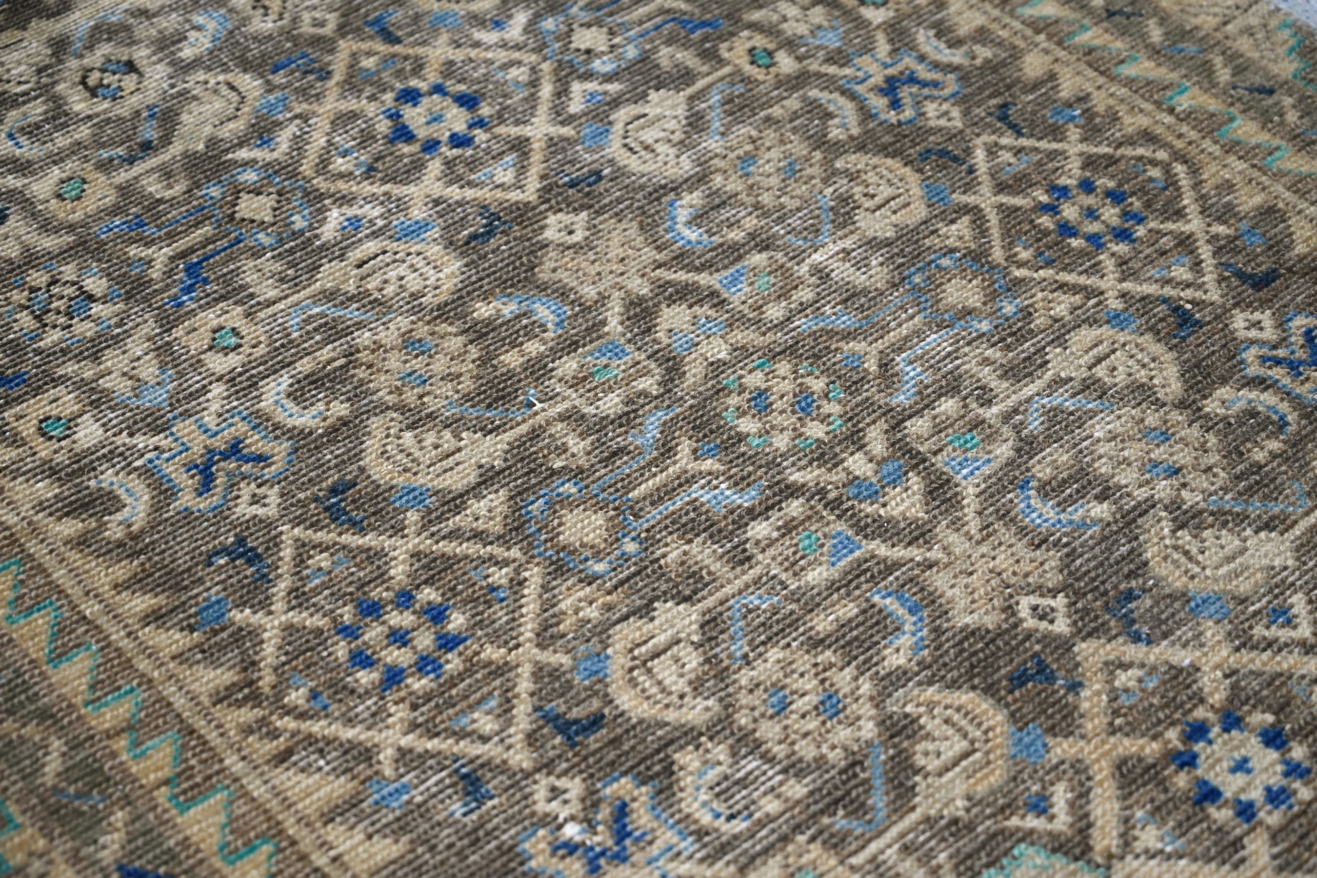 Persian Hamedan runner rug in charcoal and antique gold, view 10 of 20