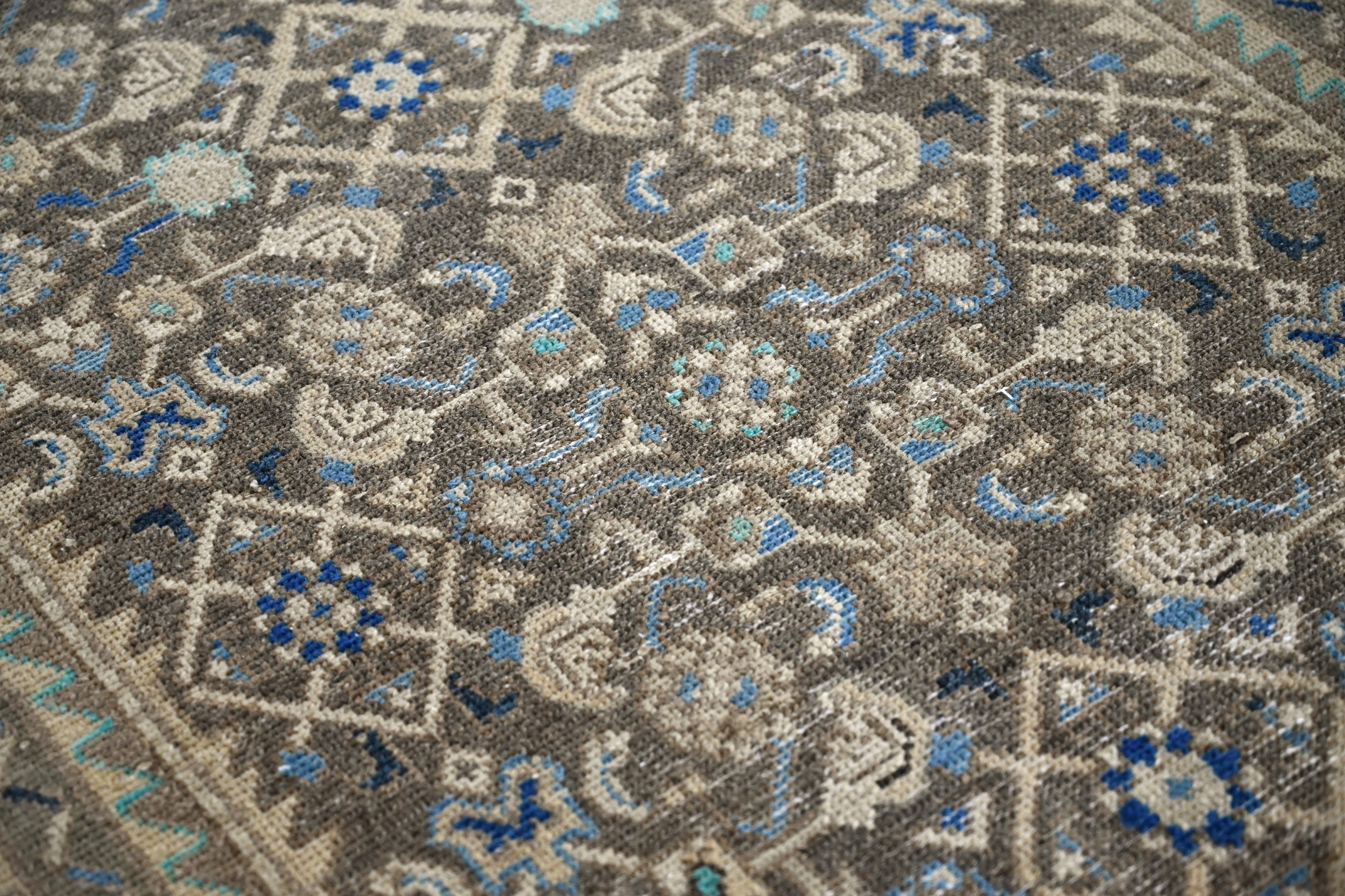 Persian Hamedan runner rug in charcoal and antique gold, view 12 of 20