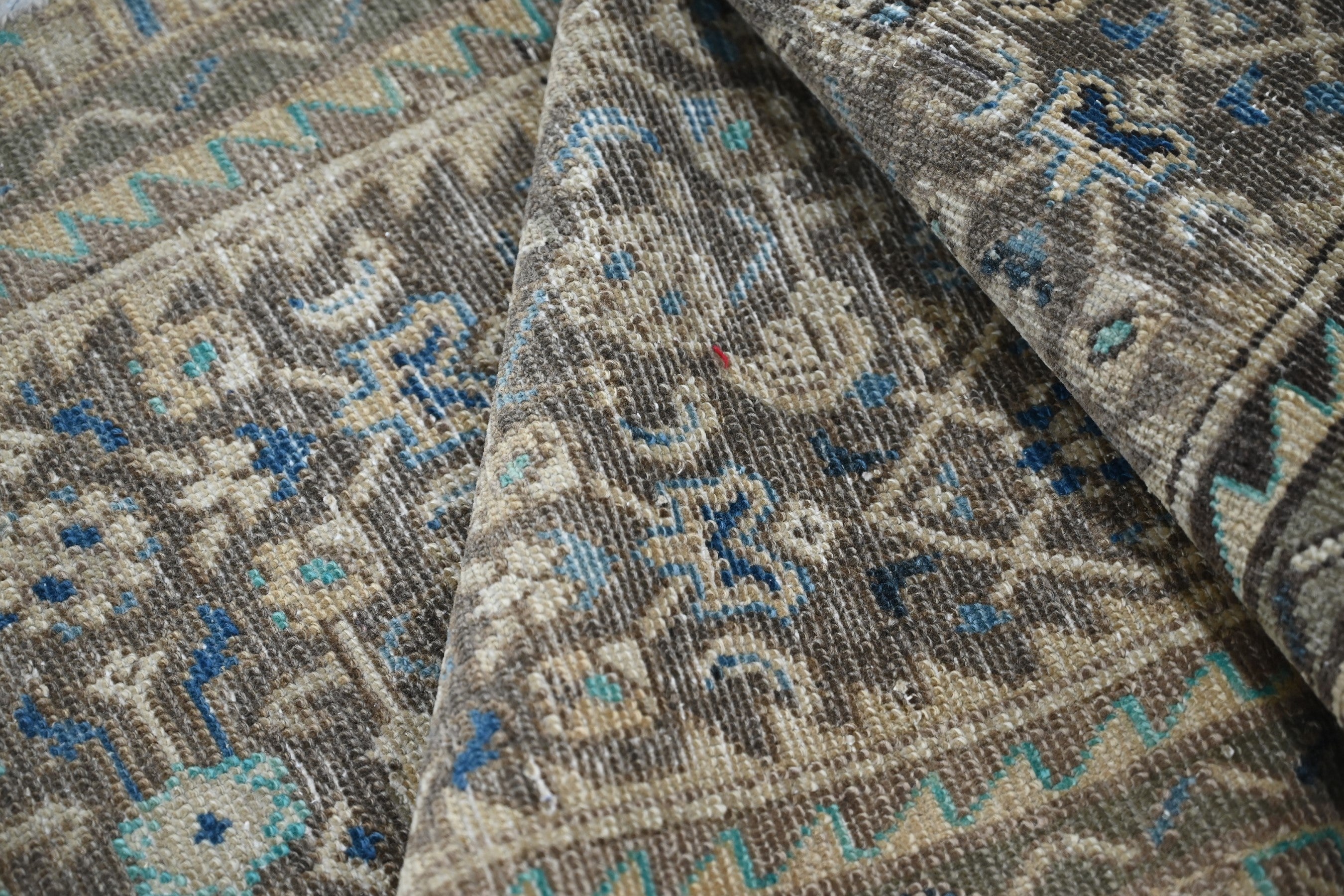 Persian Hamedan runner rug in charcoal and antique gold, view 15 of 20