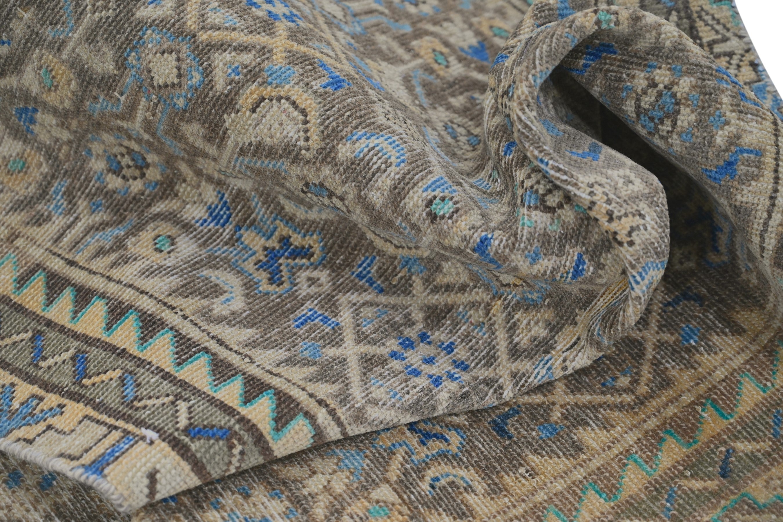 Persian Hamedan runner rug in charcoal and antique gold, view 16 of 20