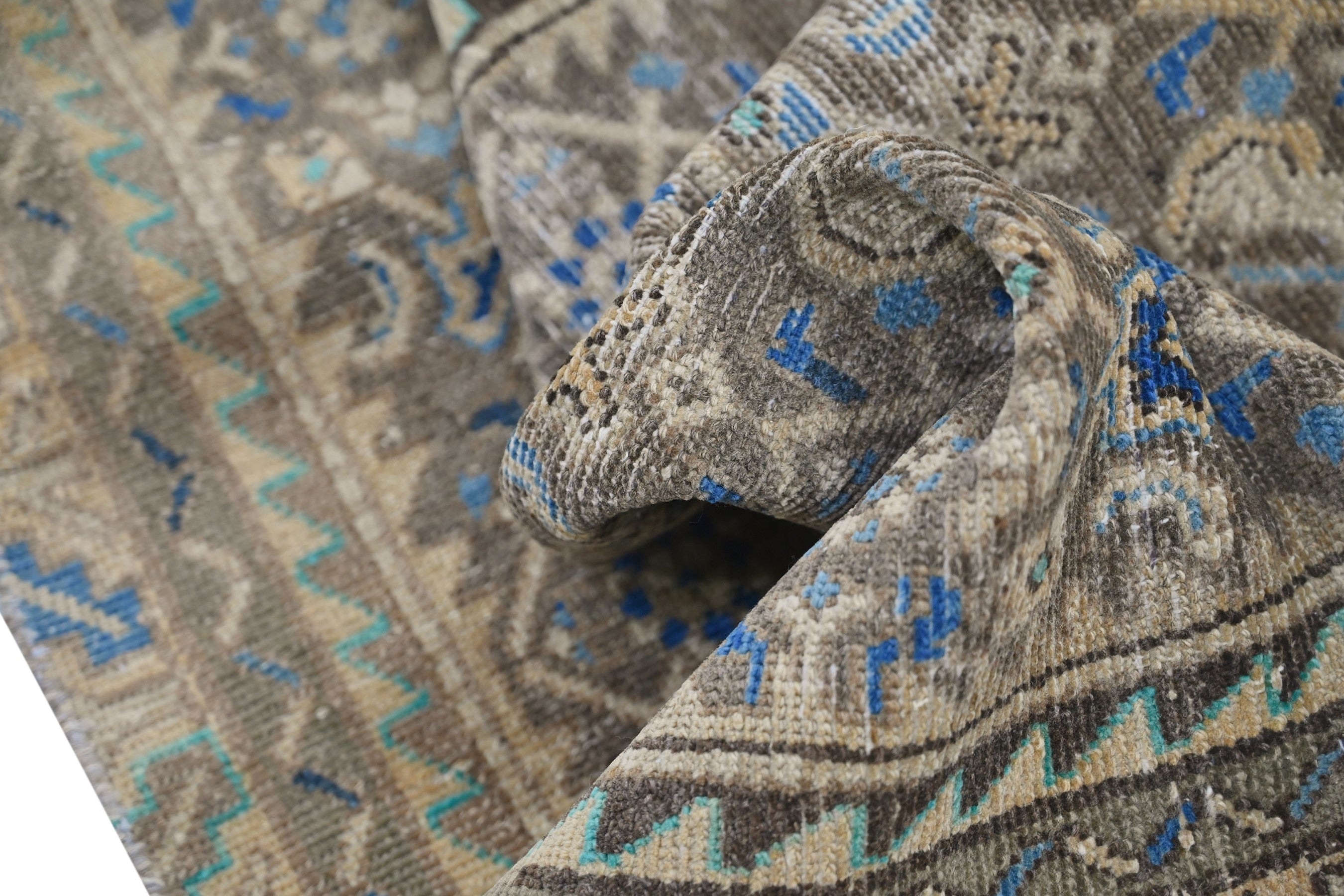 Persian Hamedan runner rug in charcoal and antique gold, view 18 of 20
