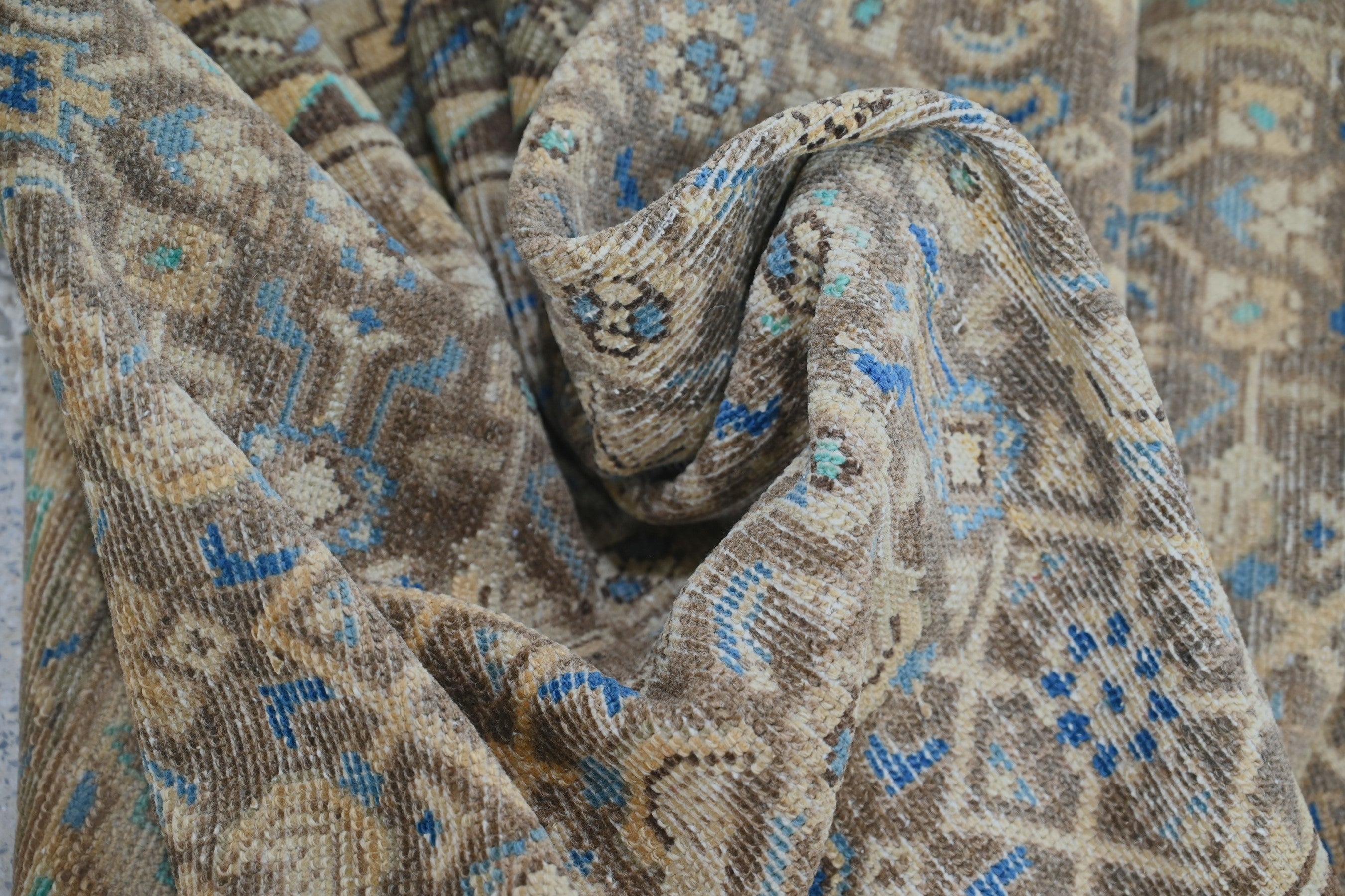Persian Hamedan runner rug in charcoal and antique gold, view 19 of 20