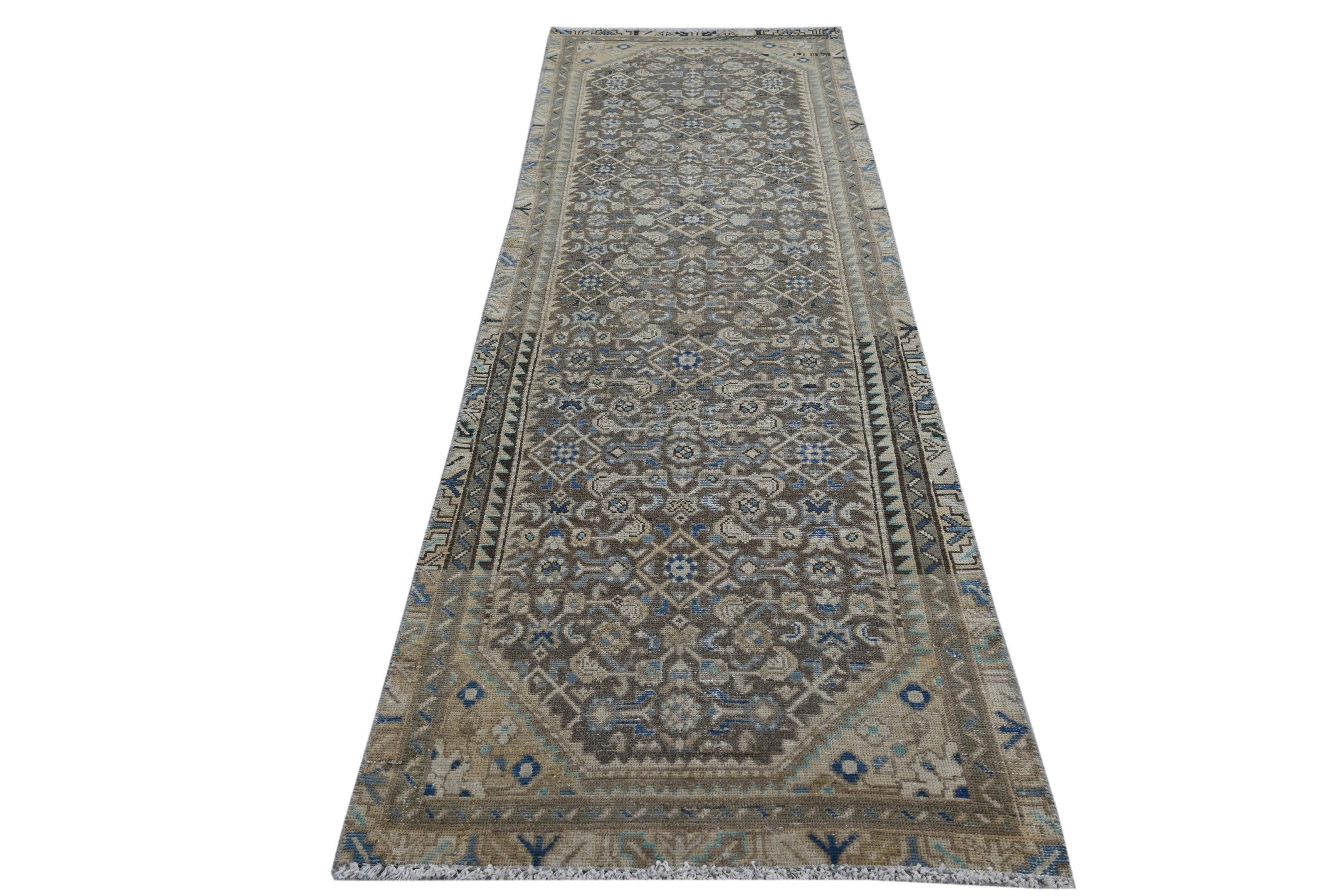 Persian Hamedan runner rug in charcoal and antique gold, view 3 of 20