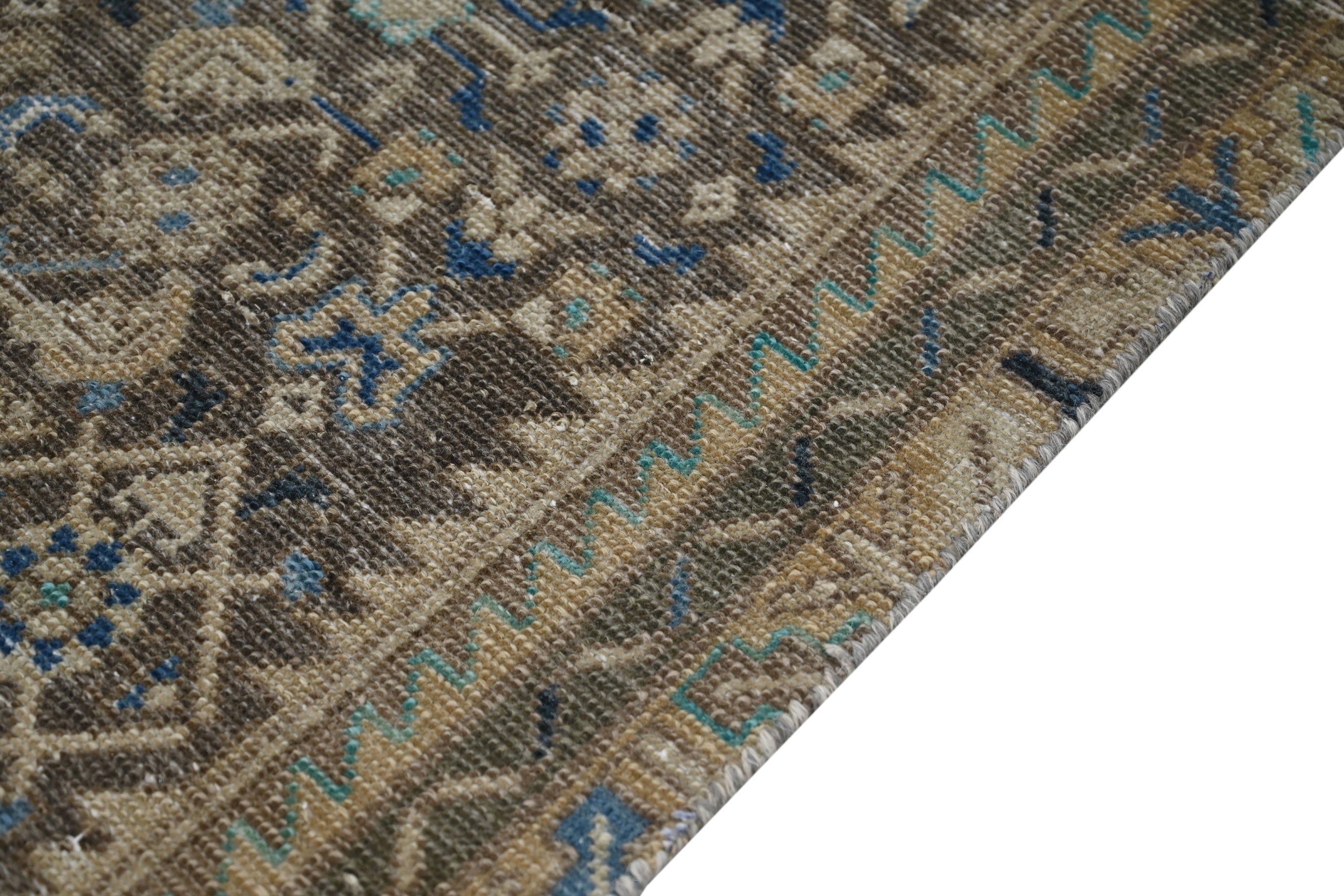 Persian Hamedan runner rug in charcoal and antique gold, view 5 of 20