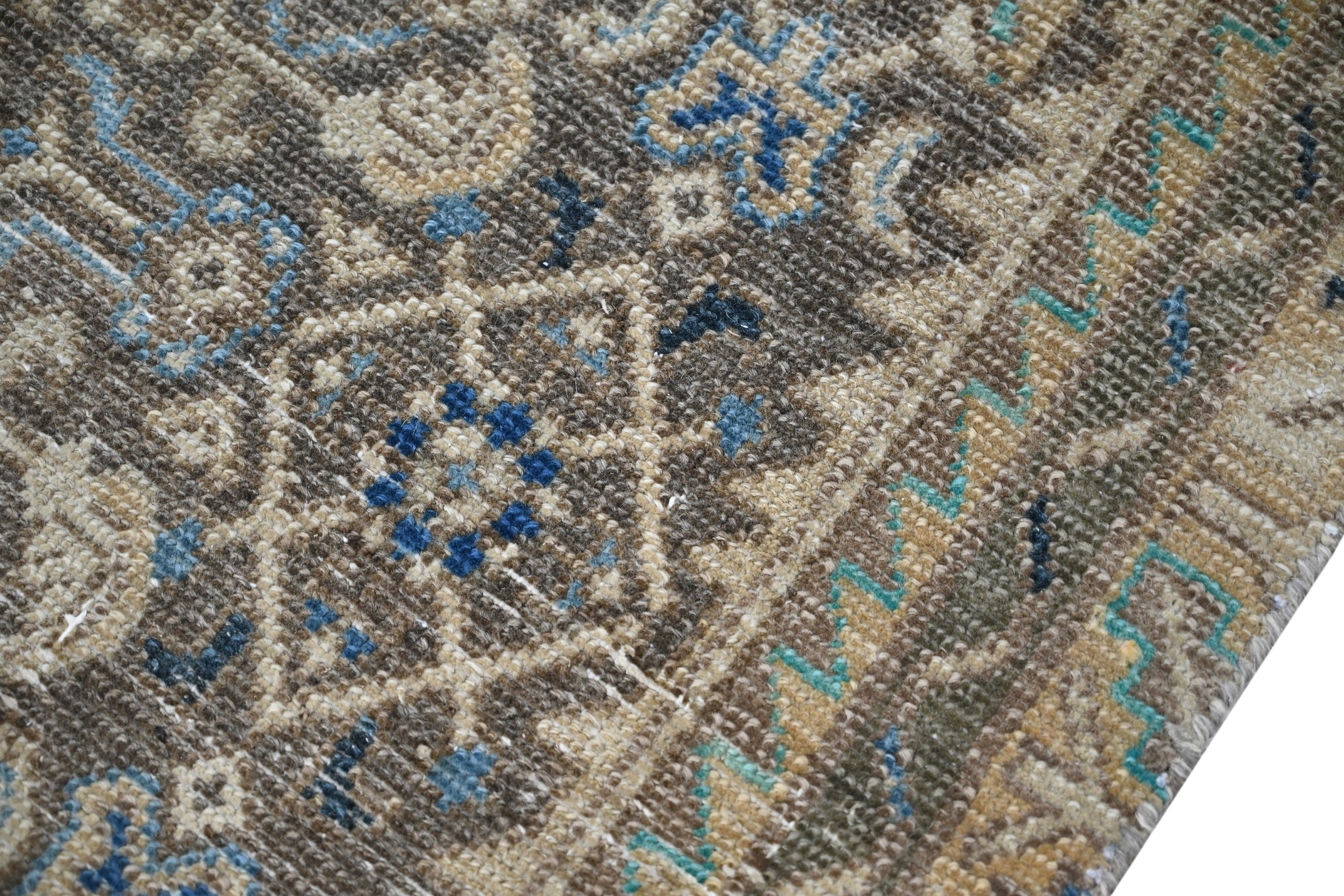 Persian Hamedan runner rug in charcoal and antique gold, view 6 of 20