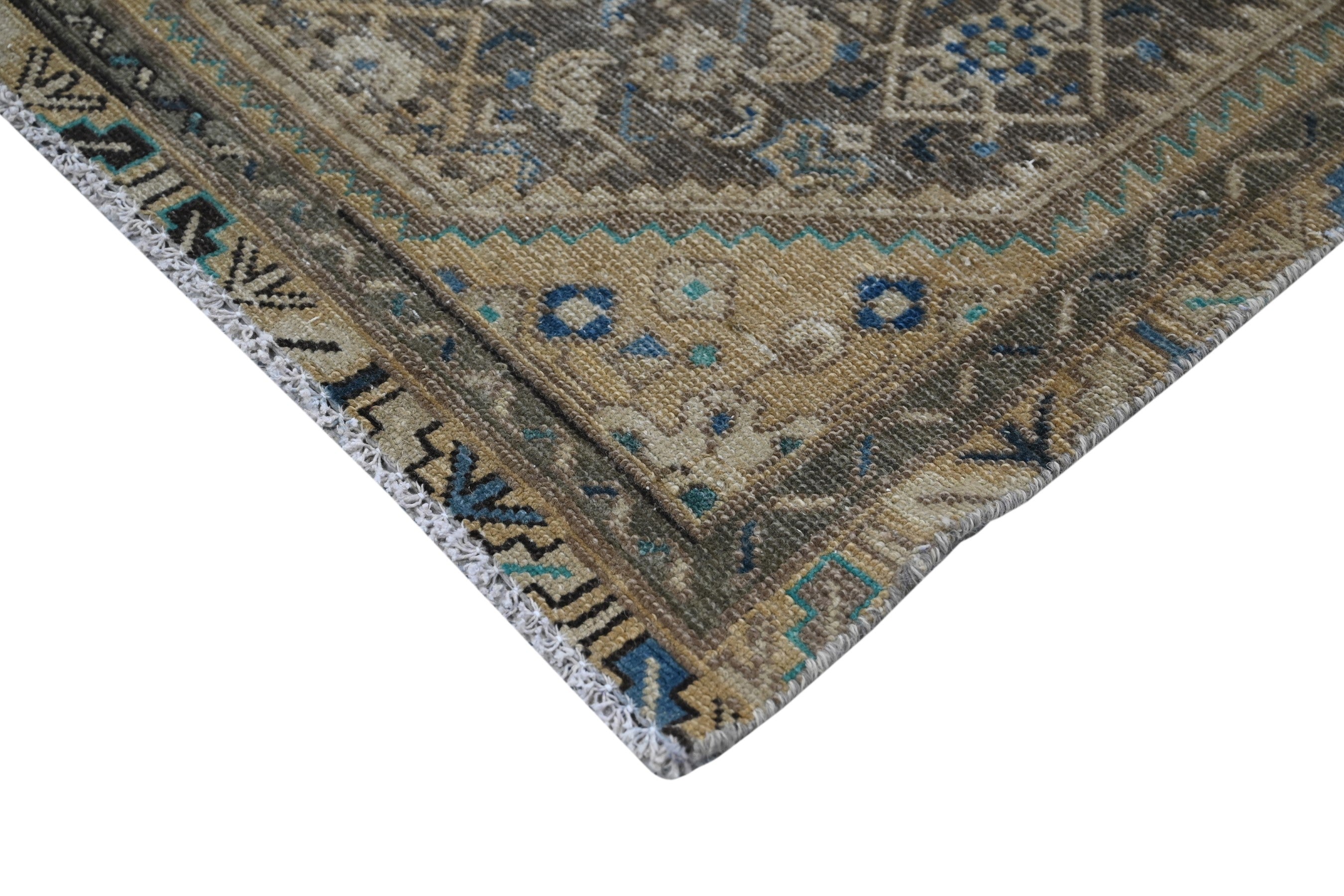 Persian Hamedan runner rug in charcoal and antique gold, view 7 of 20