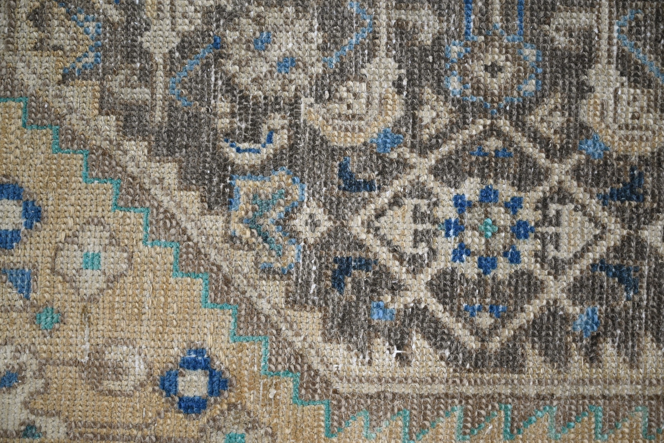 Persian Hamedan runner rug in charcoal and antique gold, view 8 of 20