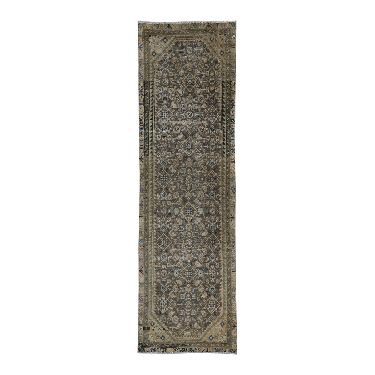 Persian Hamedan runner rug in charcoal and antique gold, 2'11" x 9'8"