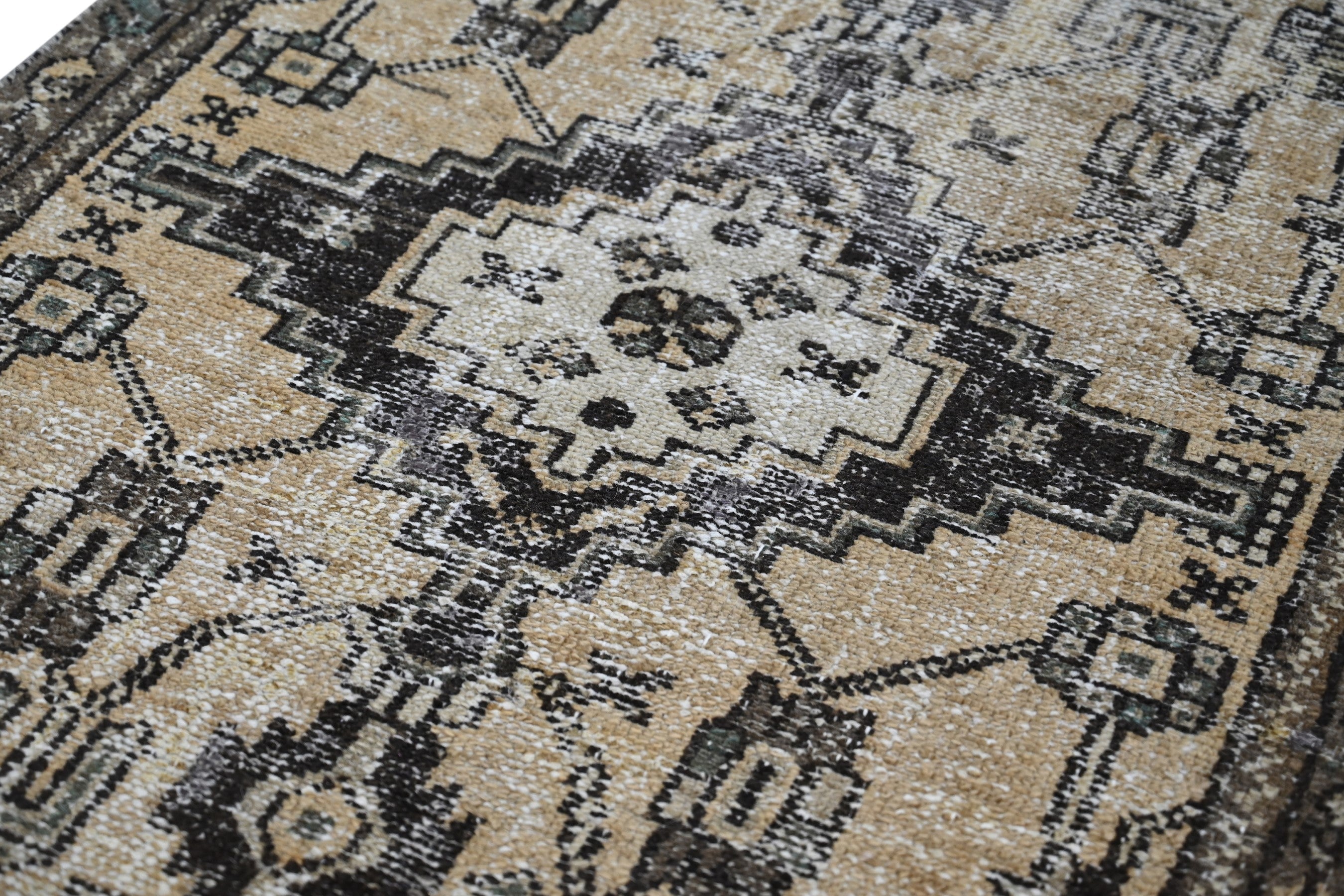 Persian Ferdos runner rug in cream and charcoal, view 10 of 17