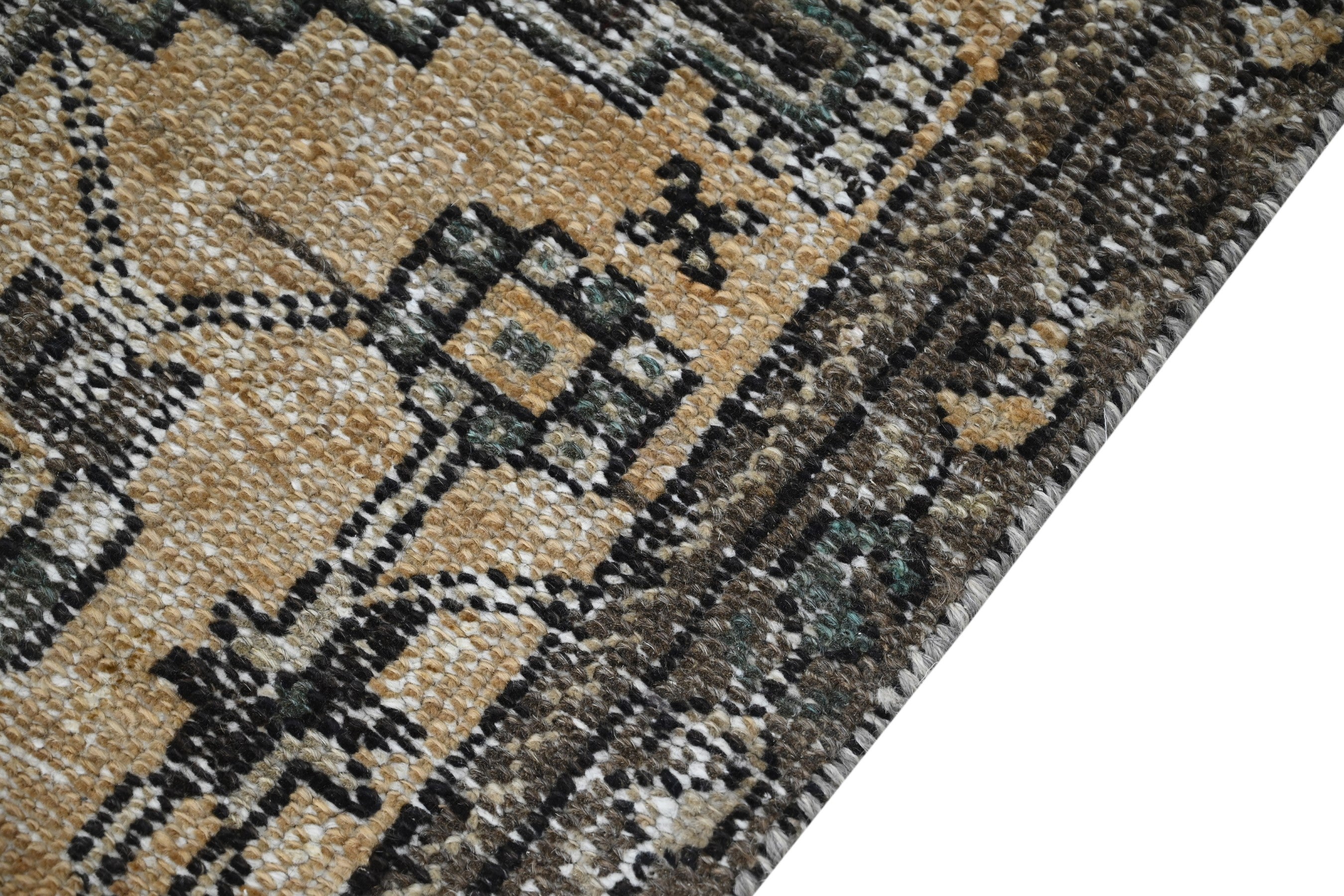 Persian Ferdos runner rug in cream and charcoal, view 6 of 17