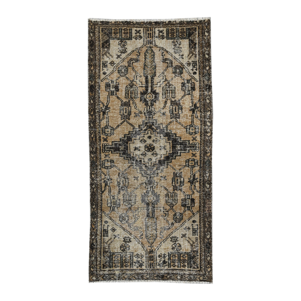 Persian Ferdos runner rug in cream and charcoal, 2'11" x 6'1"