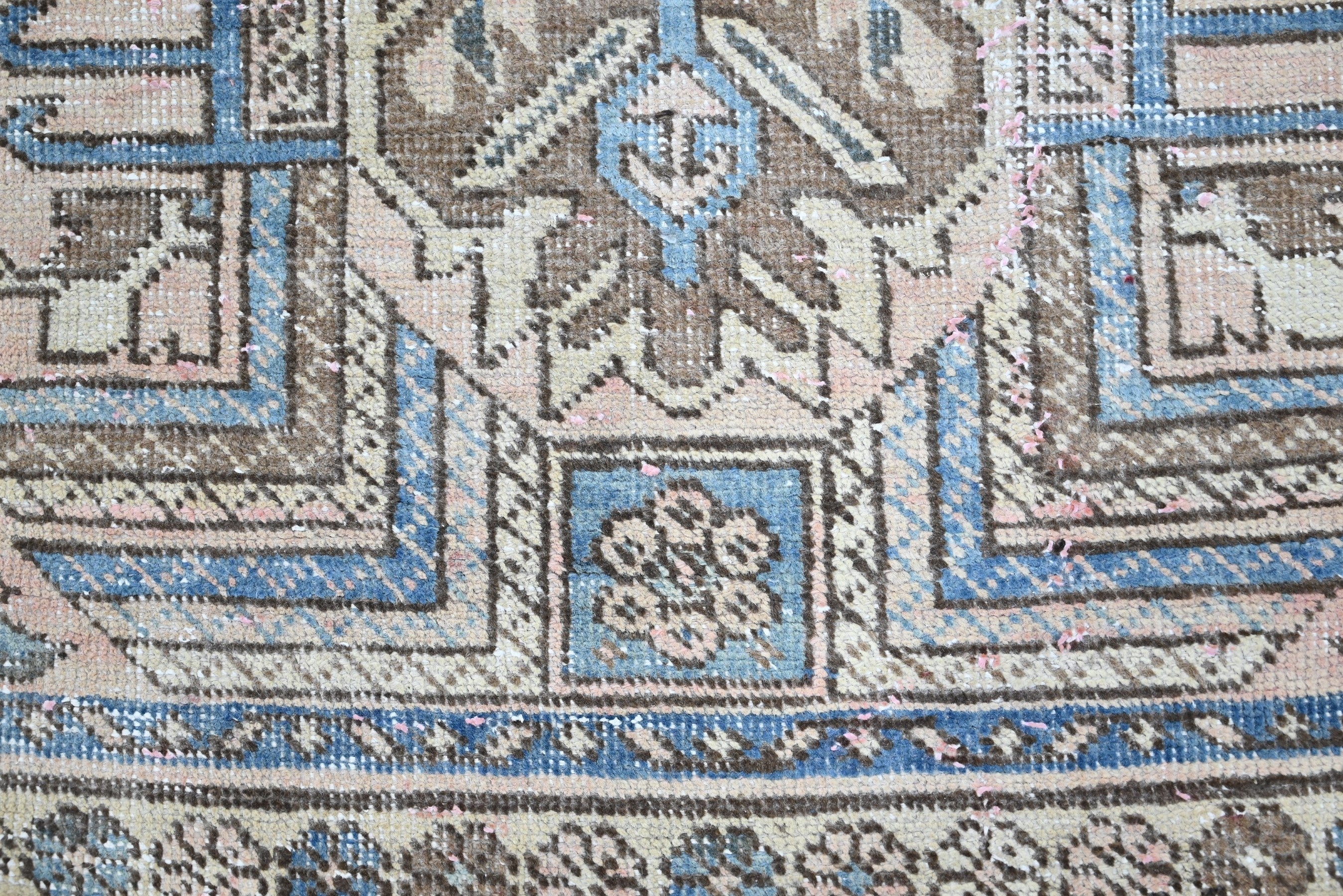Persian Gharajeh runner rug in cream and dusty blue, view 9 of 18