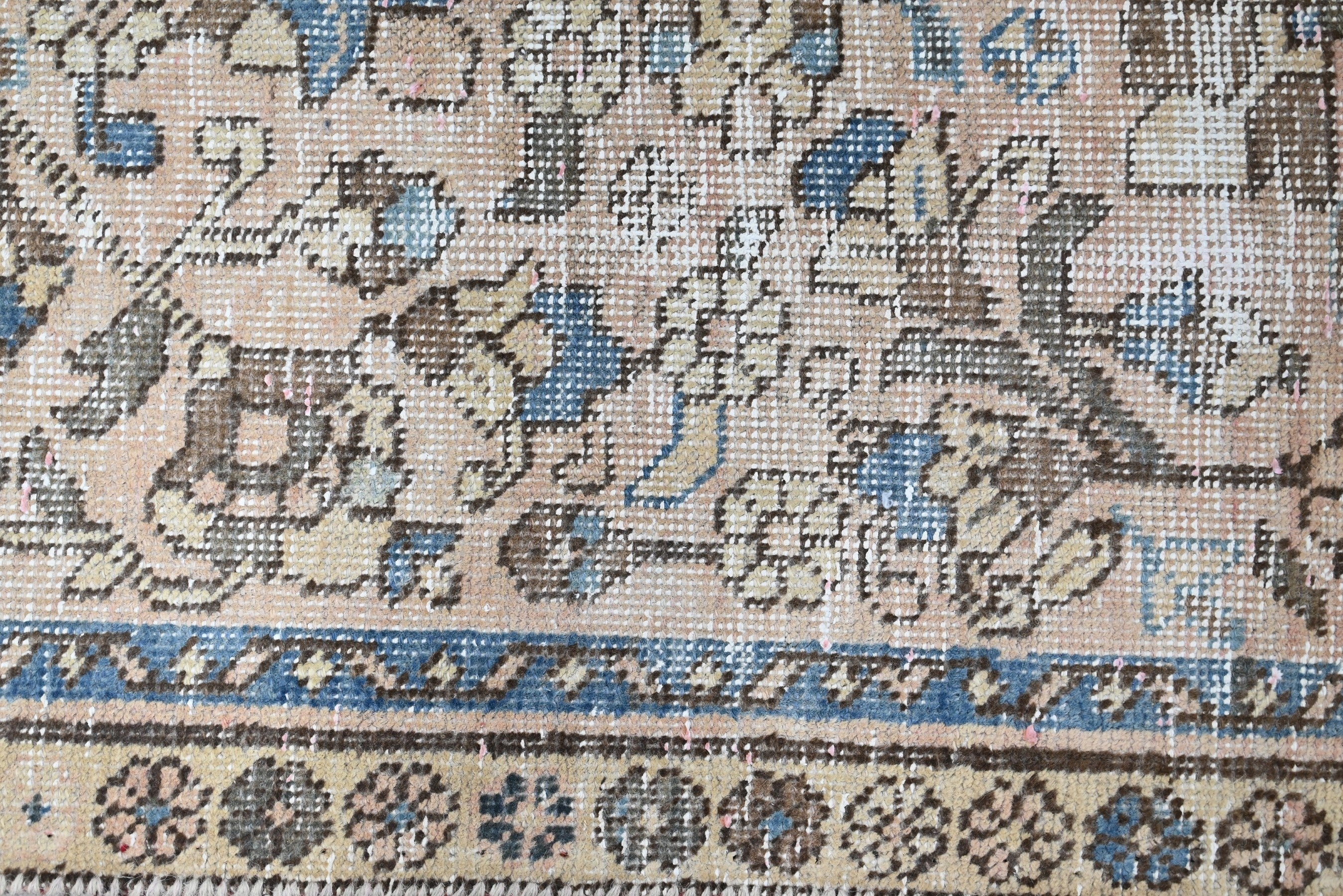 Persian Gharajeh runner rug in cream and dusty blue, view 10 of 18