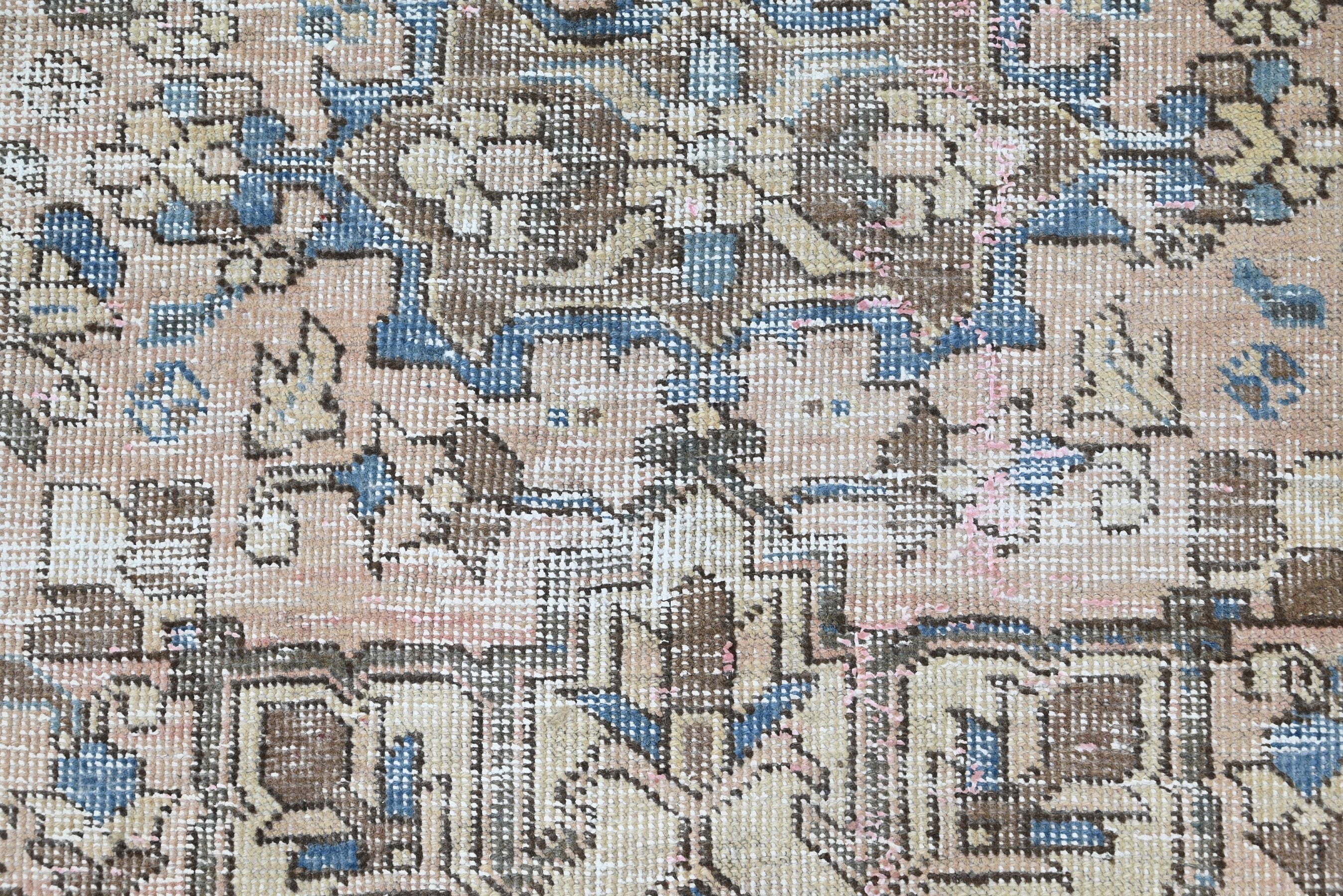 Persian Gharajeh runner rug in cream and dusty blue, view 12 of 18