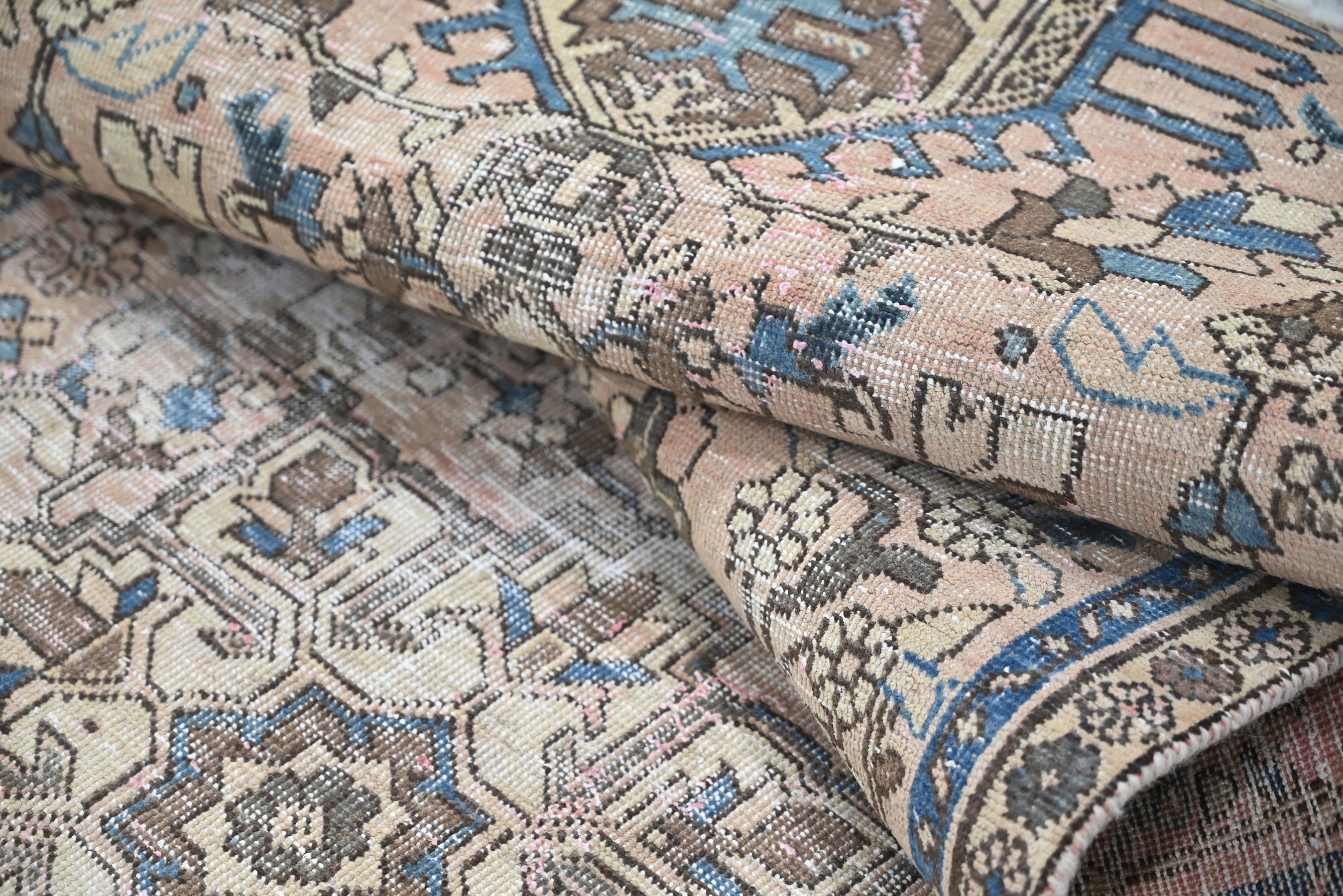 Persian Gharajeh runner rug in cream and dusty blue, view 13 of 18