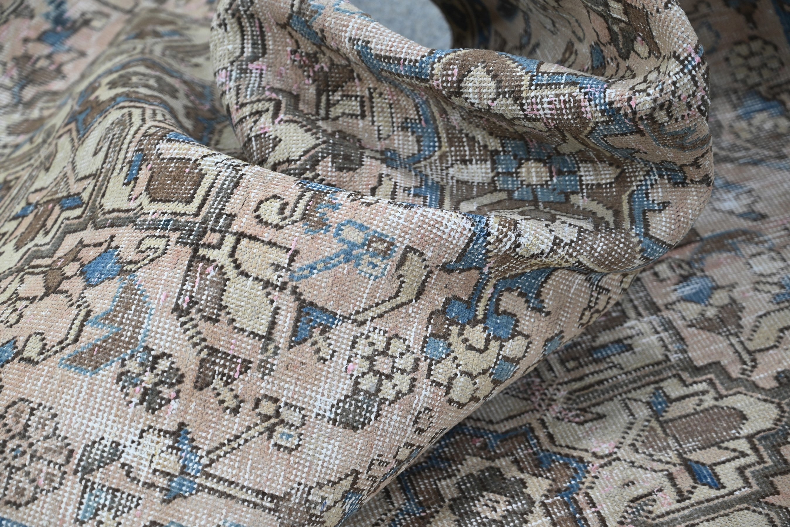 Persian Gharajeh runner rug in cream and dusty blue, view 15 of 18